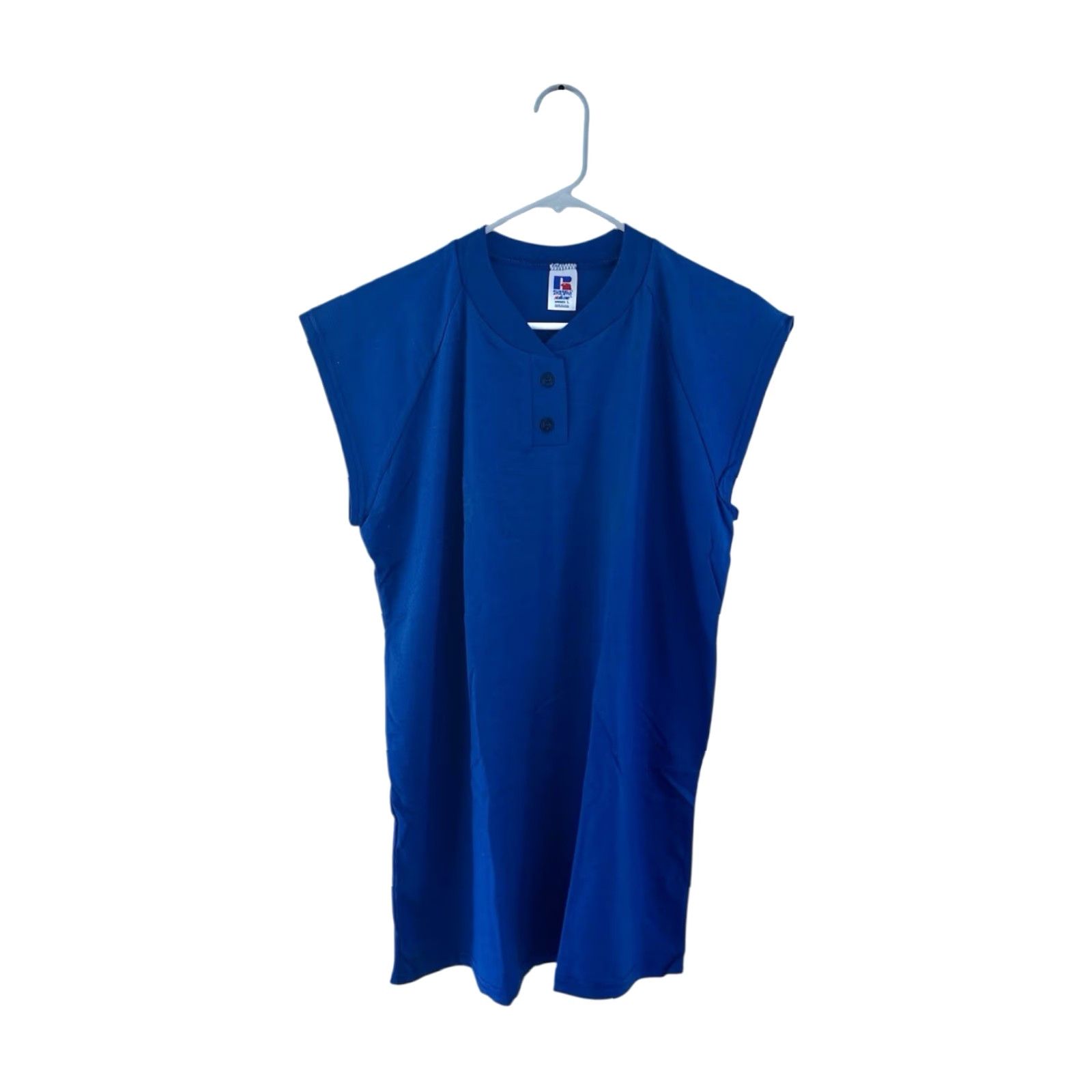 Russell Athletic VINTAGE Russell Athletic softball shirt Womens L Blue 90s deadstock NWOT Henley 2 buttons 50/50 USA Size L / US 10 / IT 46 - 2 Thumbnail