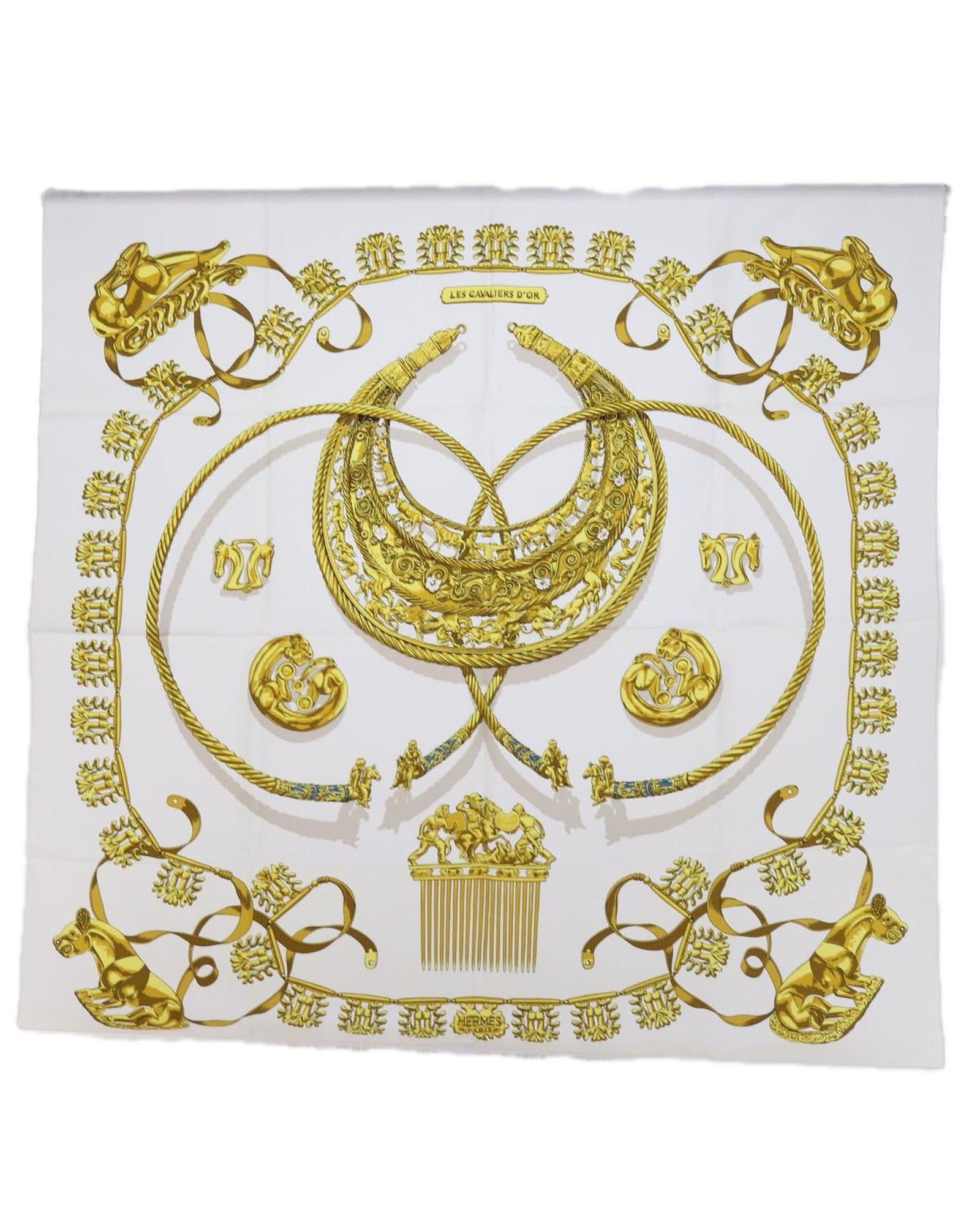 image of Hermes White Silk Scarf With Elegant Design - Made In France, Women's