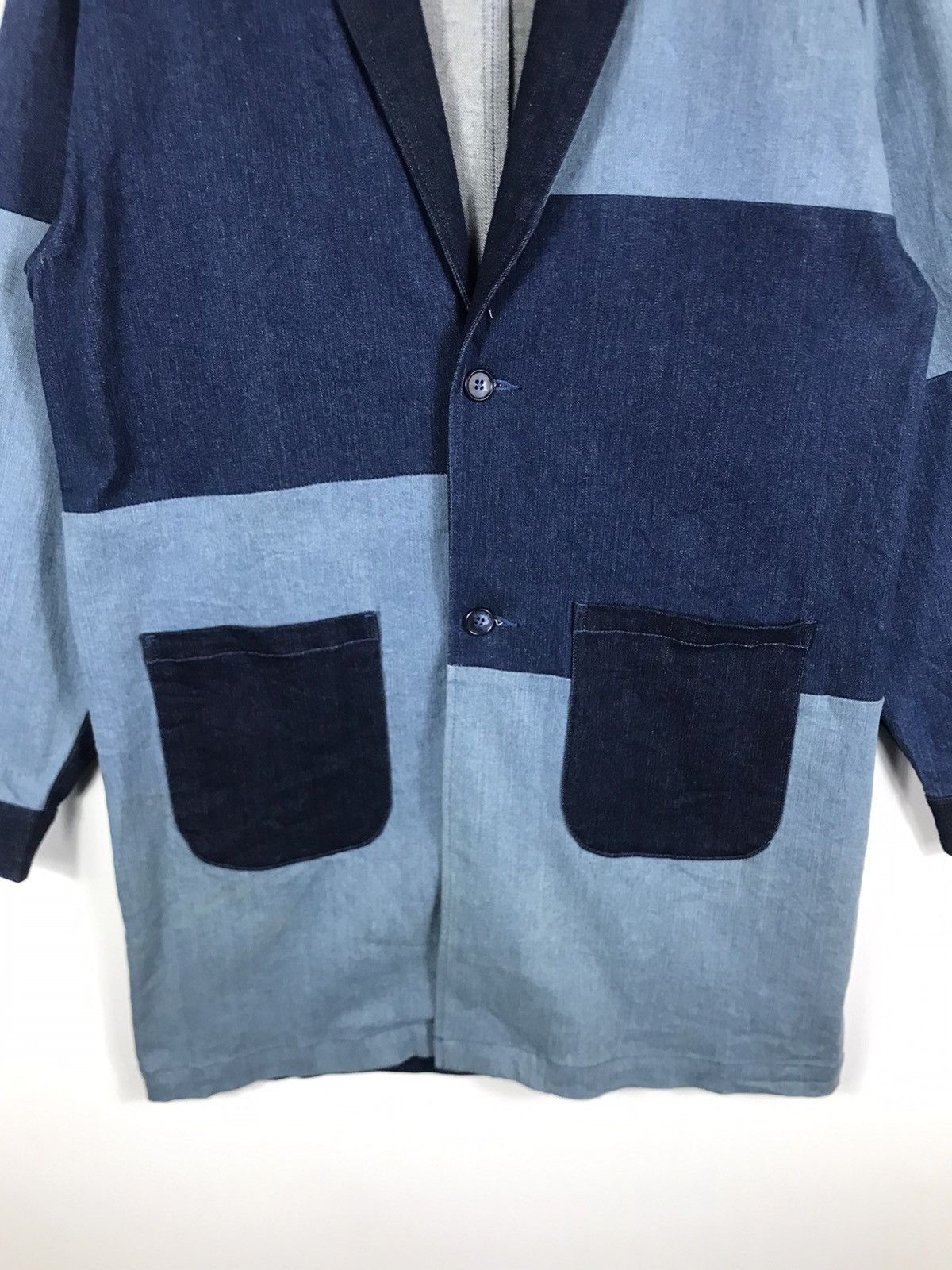 Japanese Brand 🔥 Timely Warning Blue Japan Denim Button Long Coat Jacket Size US L / EU 52-54 / 3 - 5 Thumbnail