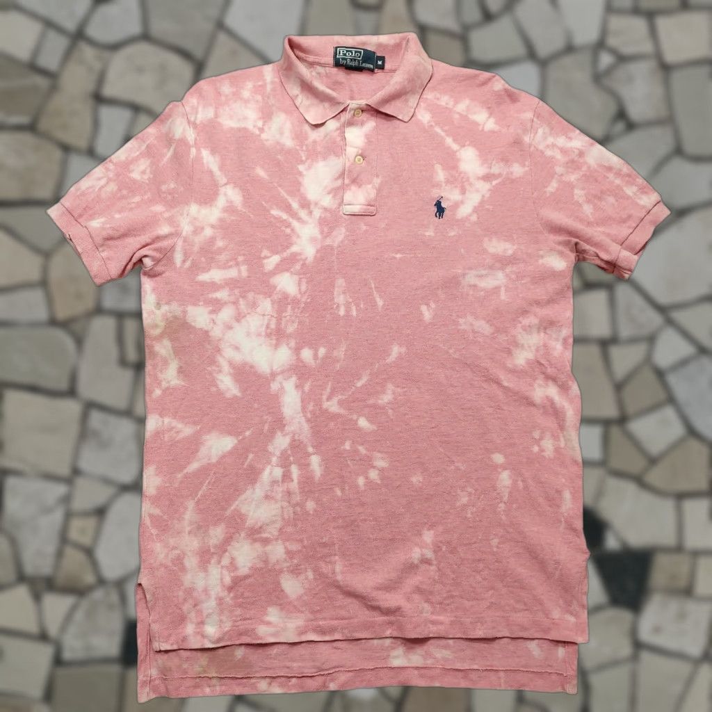 Polo Ralph Lauren VINTAGE Polo Ralph Lauren Shirt Mens M Pink 100% Cotton Tie Dye Acid Wash Short Sleeve Polo Shirt College 90s USA Mens Size US M / EU 48-50 / 2 - 1 Thumbnail