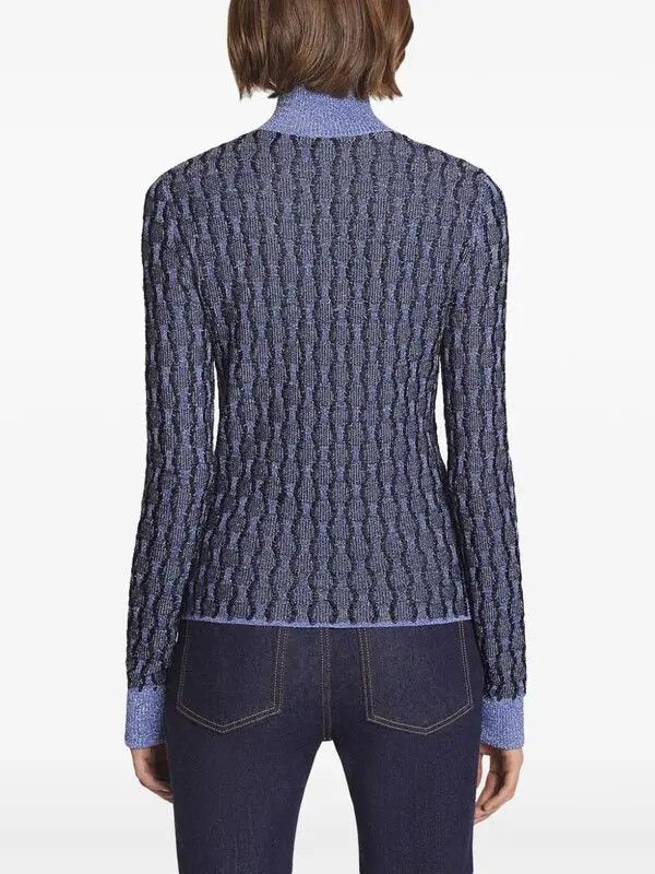 Lanvin o1y0326 Turtleneck Sweater in Light Blue/Black Size S / US 4 / IT 40 - 2 Thumbnail