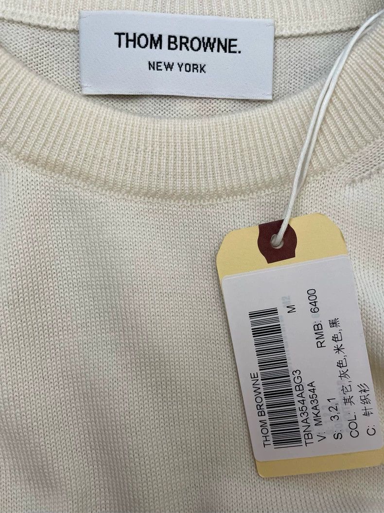 Thom Browne Thom browne Beige four-striped high-end knitted round-neck Size US L / EU 52-54 / 3 - 5 Thumbnail