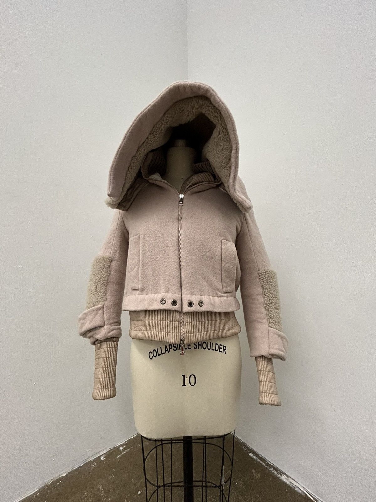 image of Moncler Hooded Down Jacket in Dust Pink, Women's (Size Small)