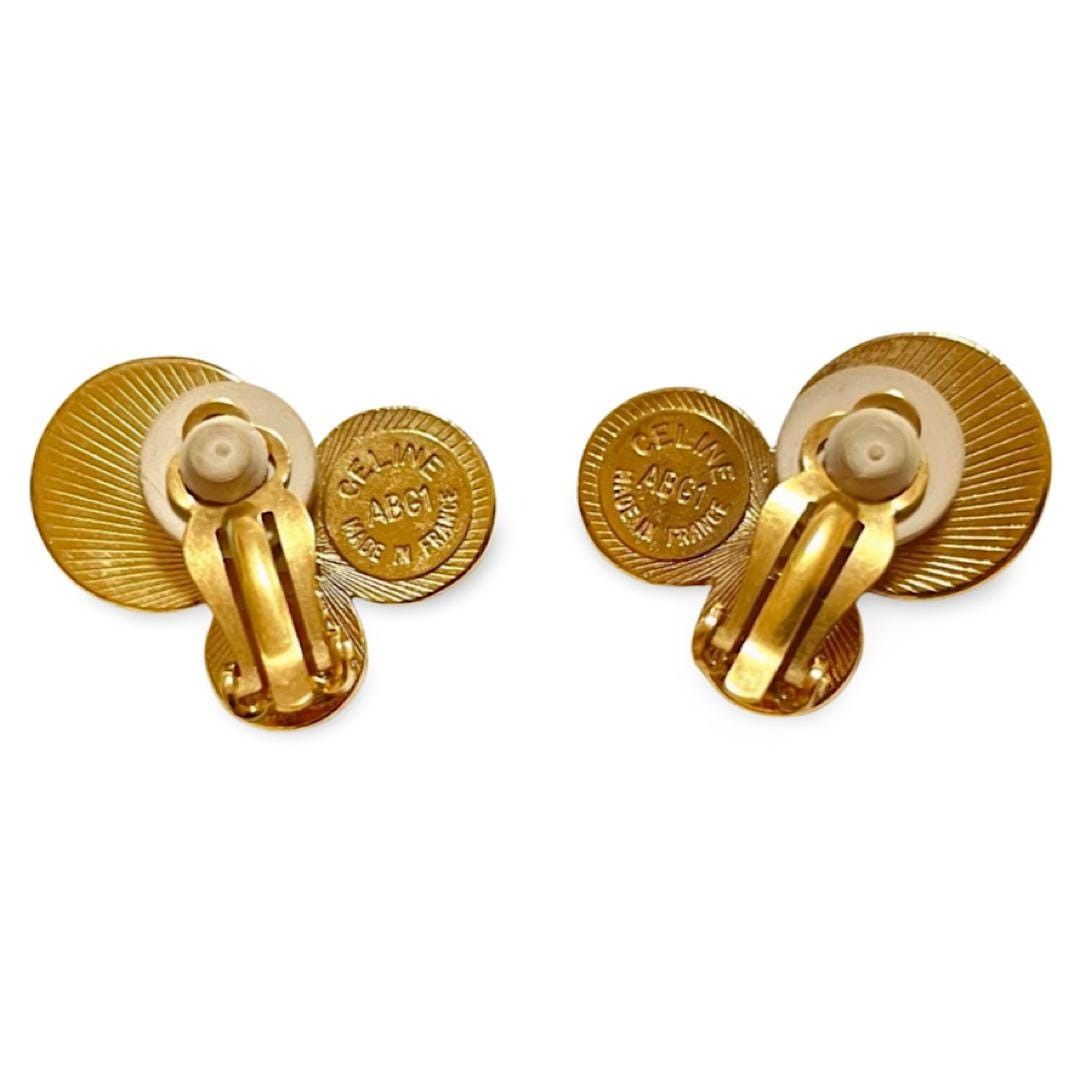 Celine Vintage Celine golden 3 round frame faux pearl earrings Size ONE SIZE - 4 Thumbnail