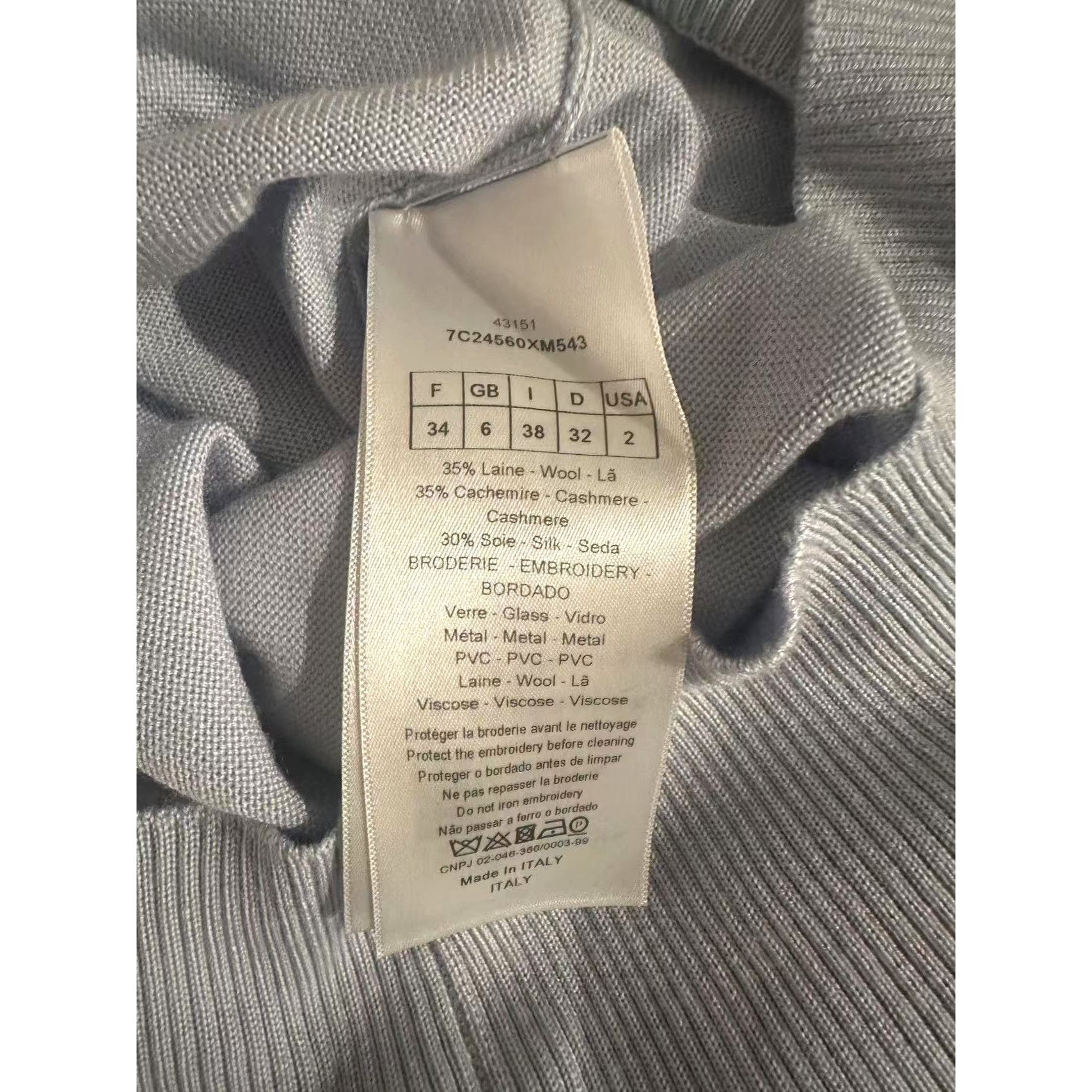 Dior Christian Dior Womens Cashmere Wool Blend Light Blue Sweater Size XXS / US 00 / IT 34 - 4 Thumbnail