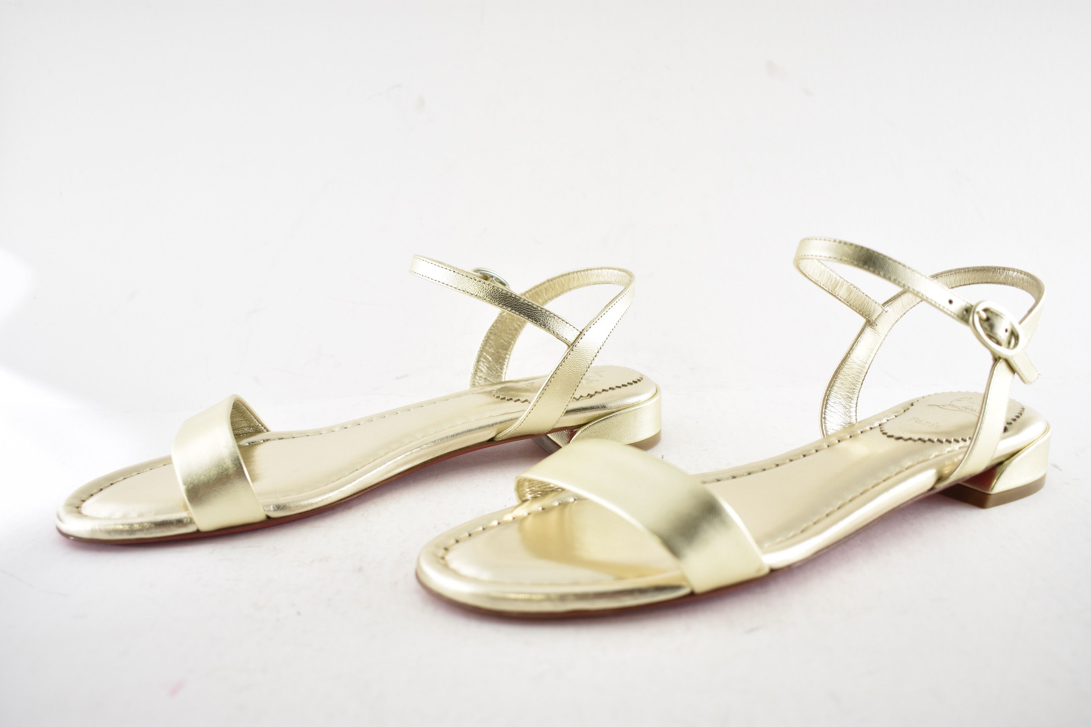 Christian Louboutin Sweet Jane Sandal Flat Platine Gold Leather Ankle Strap 41 Size US 11 / IT 41 - 15 Thumbnail