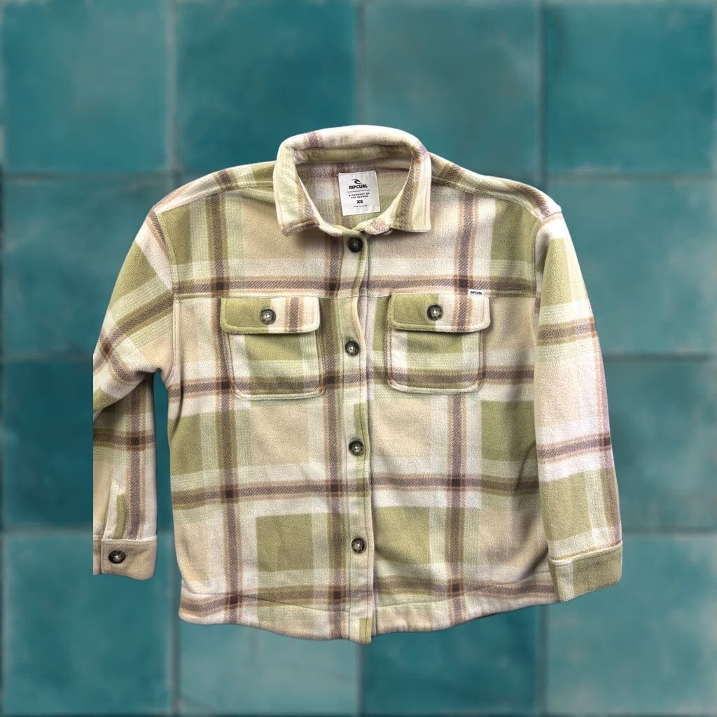 Rip Curl Rip Curl Shirt Jacket Womens XS Beige Plaid Fleece Button Front Pockets Casual Size XS / US 0-2 / IT 36-38 - 1 Thumbnail