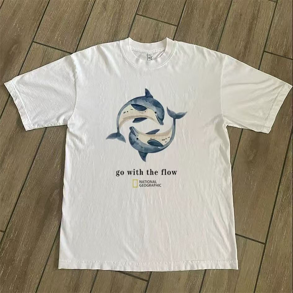 Vintage White Washed Vintage Dolphin Print T-Shirt Size US M / EU 48-50 / 2 - 1 Thumbnail