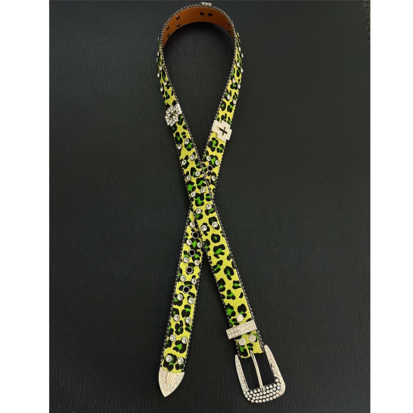 Other Green Leopard Cross Crystal Belt | Y2K Rhinestone 115cm Size ONE SIZE - 2 Thumbnail