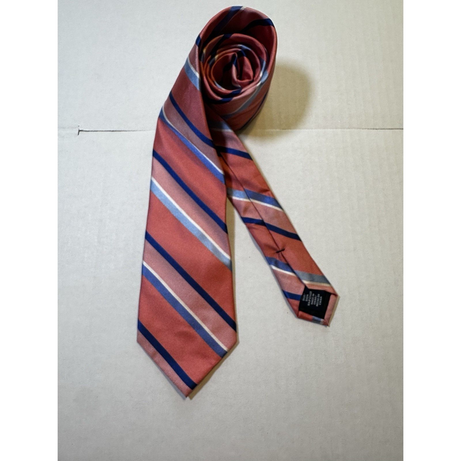 Stafford Stafford Neck Tie Silk Pink/Blue Stripe Preppy Business Size ONE SIZE - 7 Thumbnail