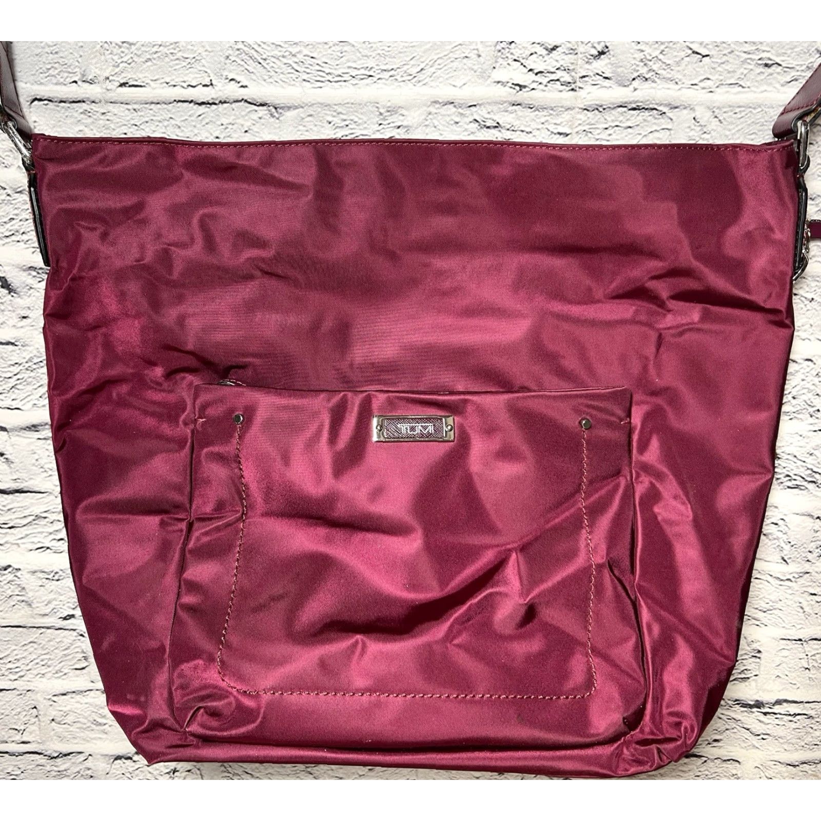 Tumi TUMI Crossbody Bag Cranberry Wine Berry Dark Berry Leather Nylon Zip Crossbody Strap Womens 21” Size ONE SIZE - 2 Thumbnail