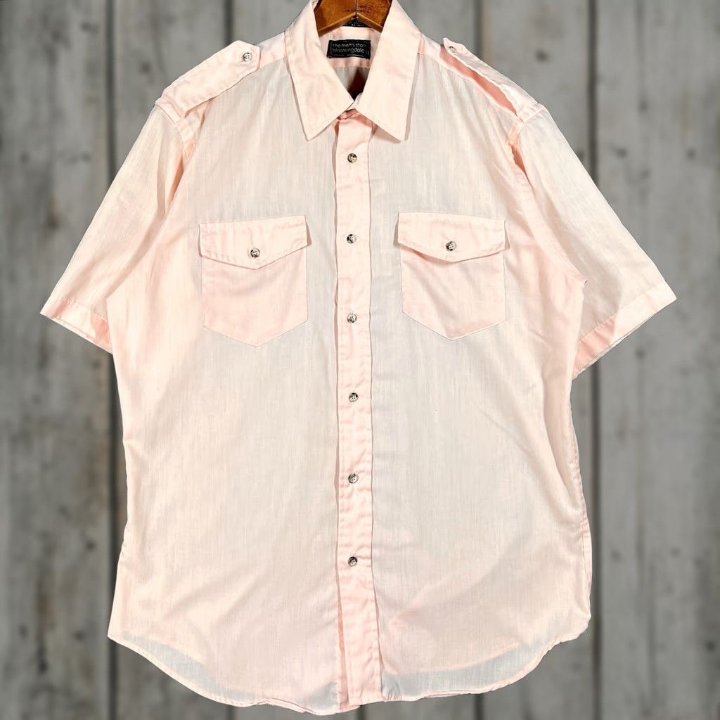 Polo Ralph Lauren VINTAGE Bloomingdales Shirt Mens L Pink 70s Epaulette Polo Ralph Lauren Short Sleeve Button-Front Military/Landgirl Women? Mens Size US L / EU 52-54 / 3 - 1 Thumbnail