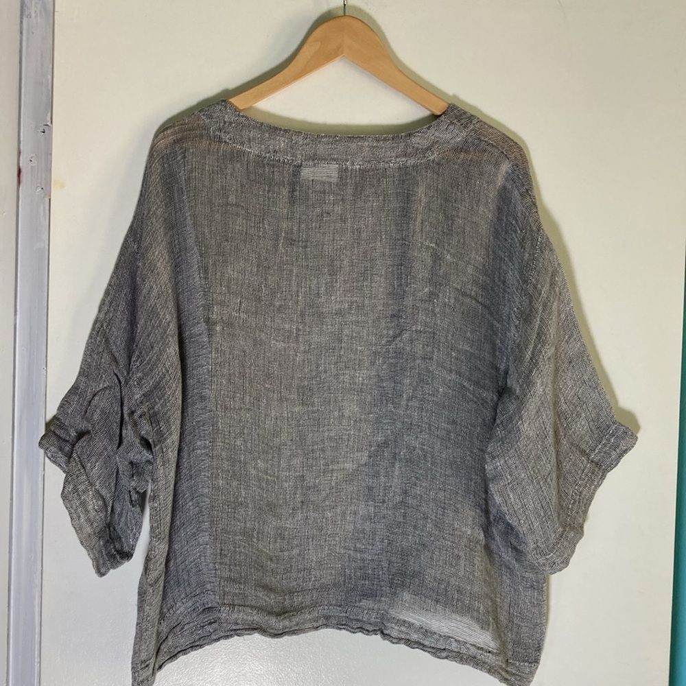 Eileen Fisher J Jill Pure Jill XS Linen Gray Oversized (50" Bust ) Top Sheer Woven 3/4 Sleeve Size S / US 4 / IT 40 - 3 Thumbnail
