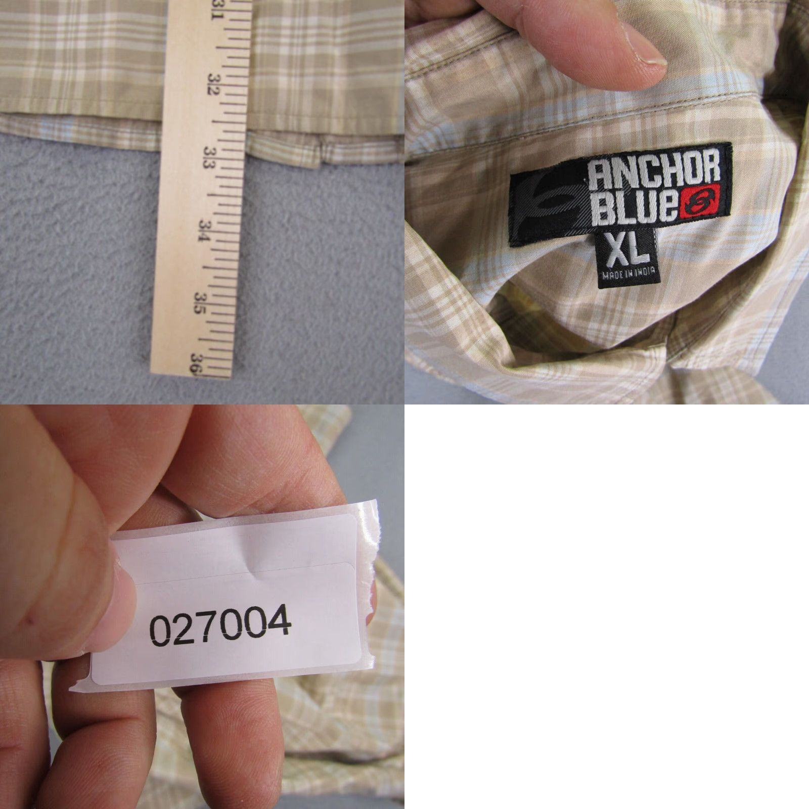 Anchor Blue Anchor Blue Shirt Mens XL Beige Plaid Button-Up Casual Grunge Classic 90s Style Pocket Collared Cotton Polyester Workwear Short Sleeve Mens Size US XL / EU 56 / 4 - 8 Thumbnail