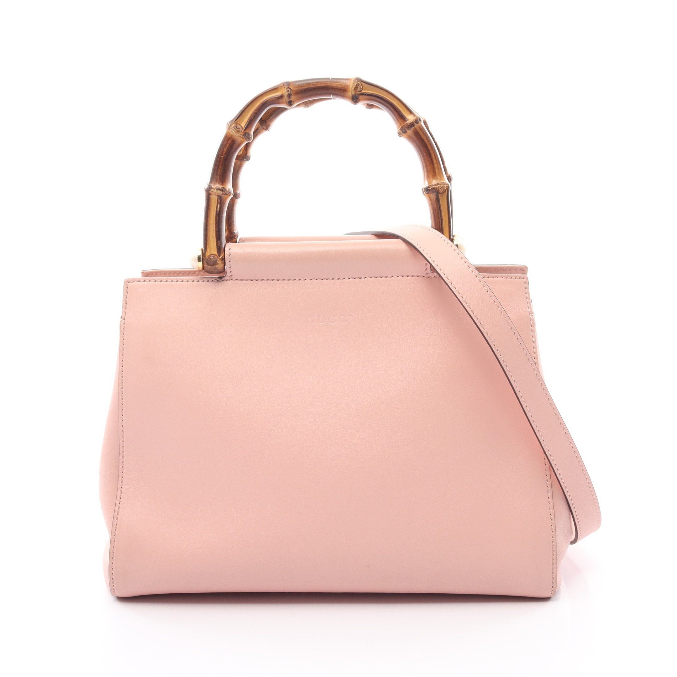 image of Gucci Nym Fair Bamboo Handbag Leather Light Pink 2Way, Women's