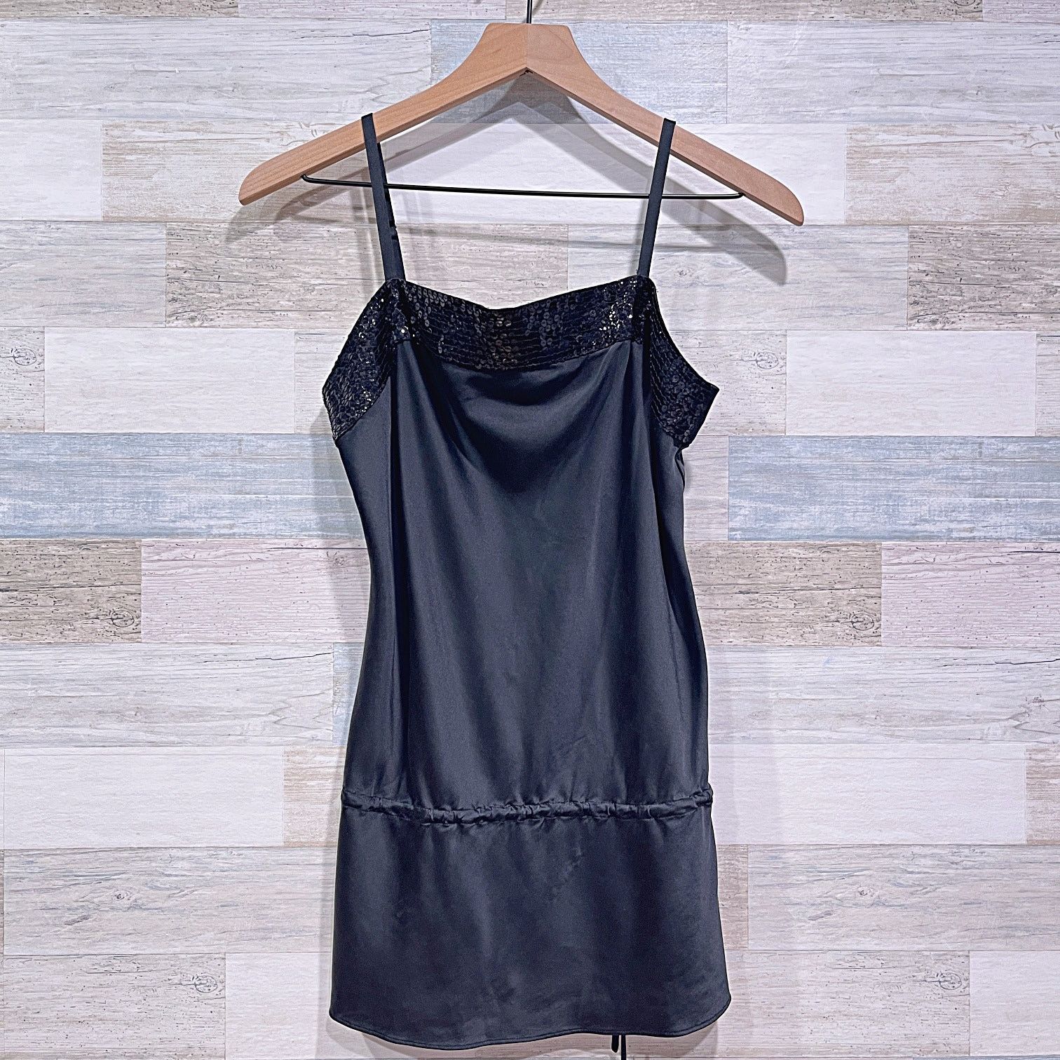 Express Express Silk Satin Drop Waist Sequin Cami Blouse Black S Size S / US 4 / IT 40 - 1 Thumbnail
