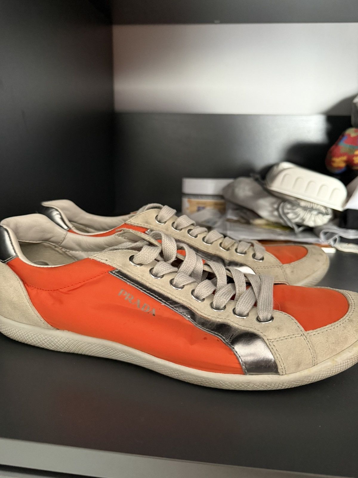 Prada Prada Sneakers Orange / Grey Suede – Vintage Designer Size US 9 / EU 42 - 1 Thumbnail