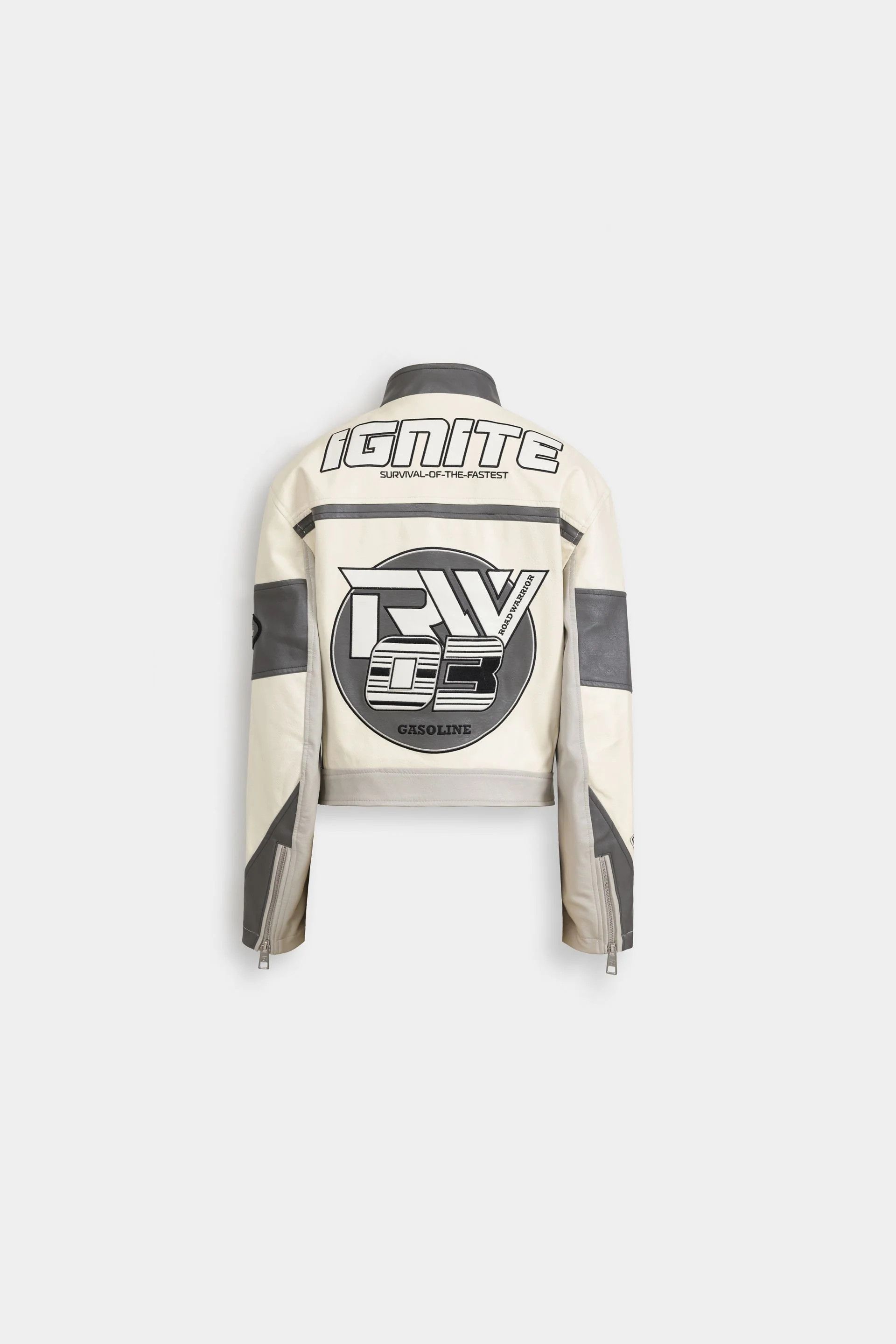 Other Cream Racing Faux Leather Jacket Women – Cropped Moto Jacket Size S / US 4 / IT 40 - 2 Thumbnail