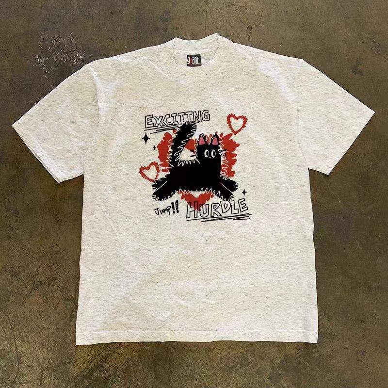 Japanese Brand Gray casual retro fun cat pattern loose t-shirt Size US M / EU 48-50 / 2 - 1 Thumbnail