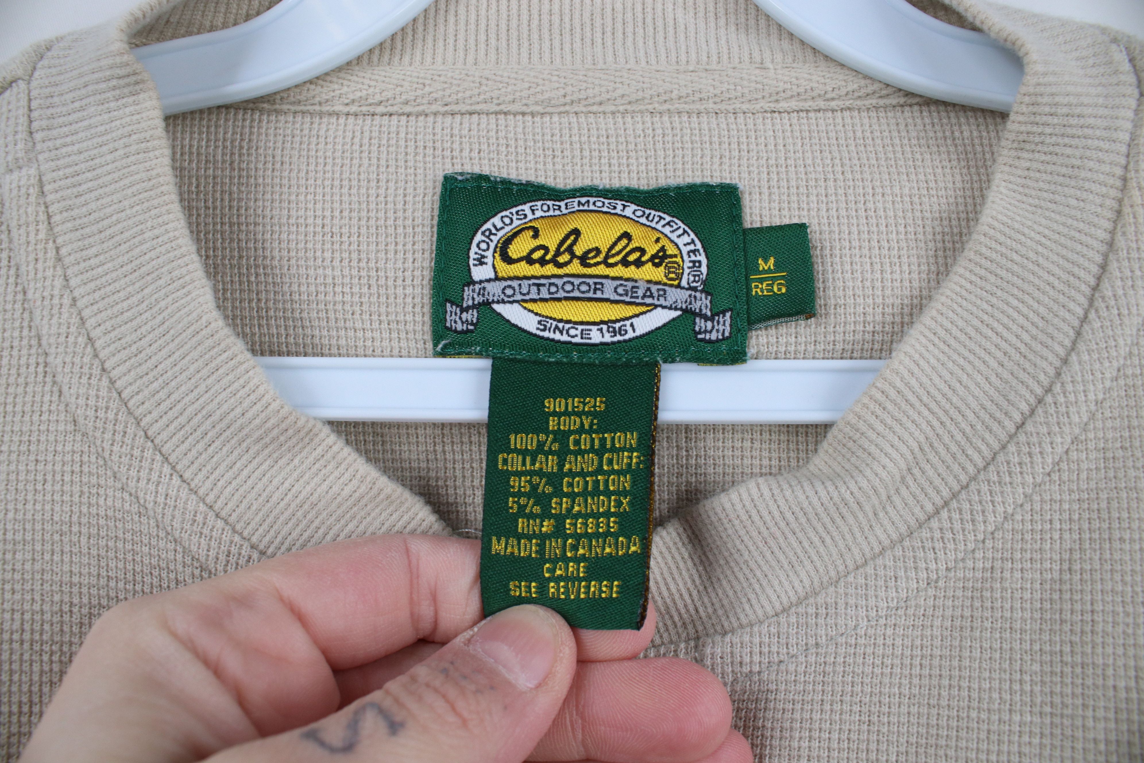 Cabelas × Vintage Vintage 90s Cabelas Thermal Waffle Knit Henley T-Shirt Beige Size US M / EU 48-50 / 2 - 6 Thumbnail