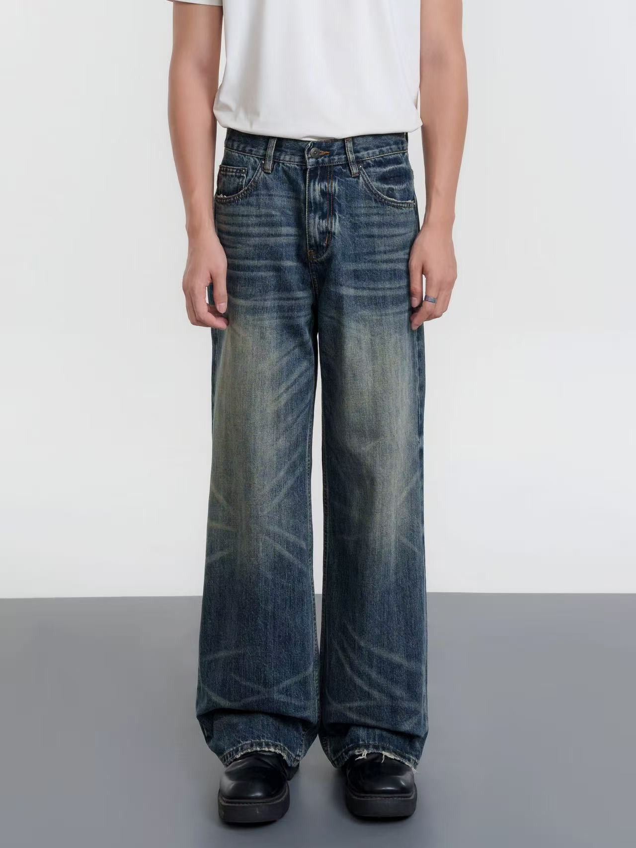 Japanese Brand American retro washed distressed whiskered straight jeans Size US 32 / EU 48 - 1 Thumbnail
