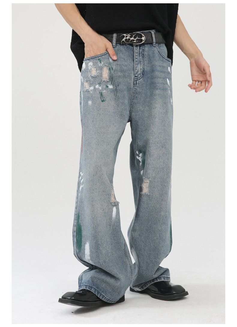 Japanese Brand × Jean Men's casual washed retro ink-splashed straight loose jeans Size US 32 / EU 48 - 3 Thumbnail