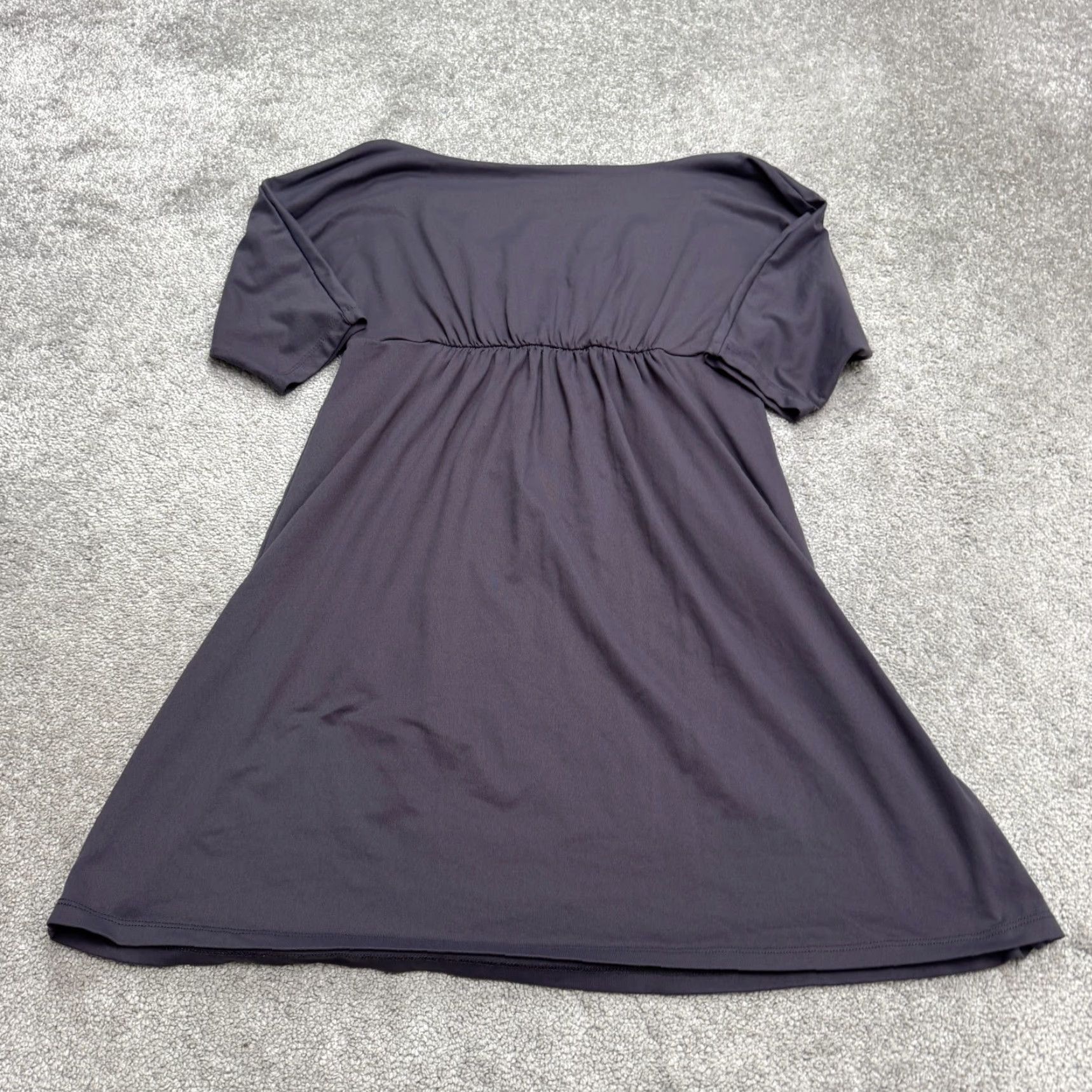 Susana Monaco Susana Monaco A-Line Ruched Mini Dress Womens L Dark Gray V-Neck Knit Stretch Short Sleeve Size L / US 10 / IT 46 - 2 Thumbnail