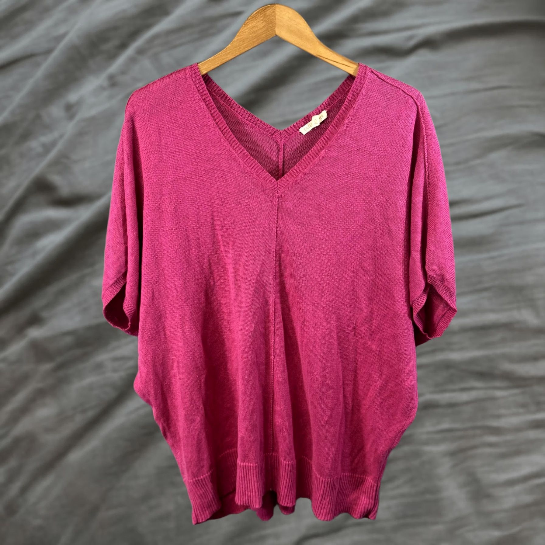 Eileen Fisher VINTAGE Eileen Fisher Sweater Womens Large Magenta Linen V-Neck Dolman Short Sleeve Size L / US 10 / IT 46 - 1 Thumbnail
