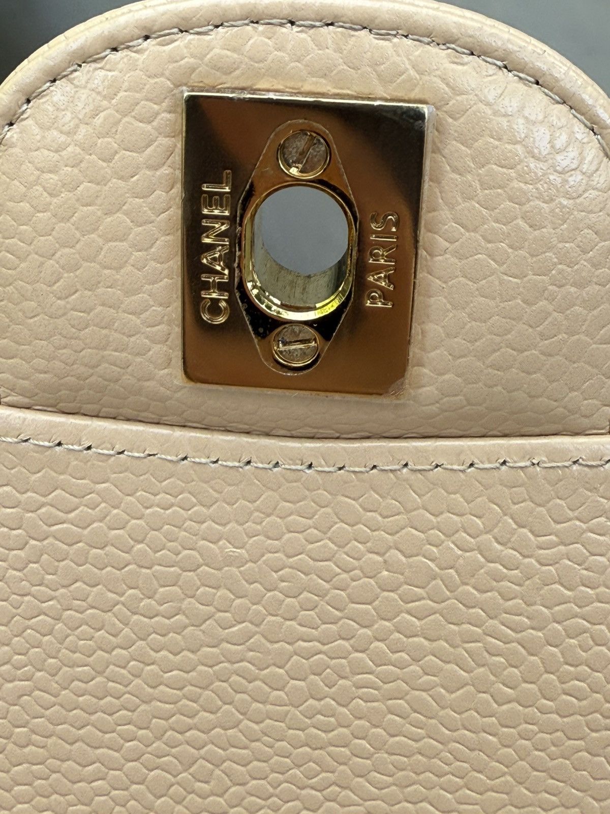 Chanel CC CLASSIC MEDIUM DOUBLE FLAP CAVIAR BEIGE GHW, 100% AUTH Size ONE SIZE - 3 Thumbnail