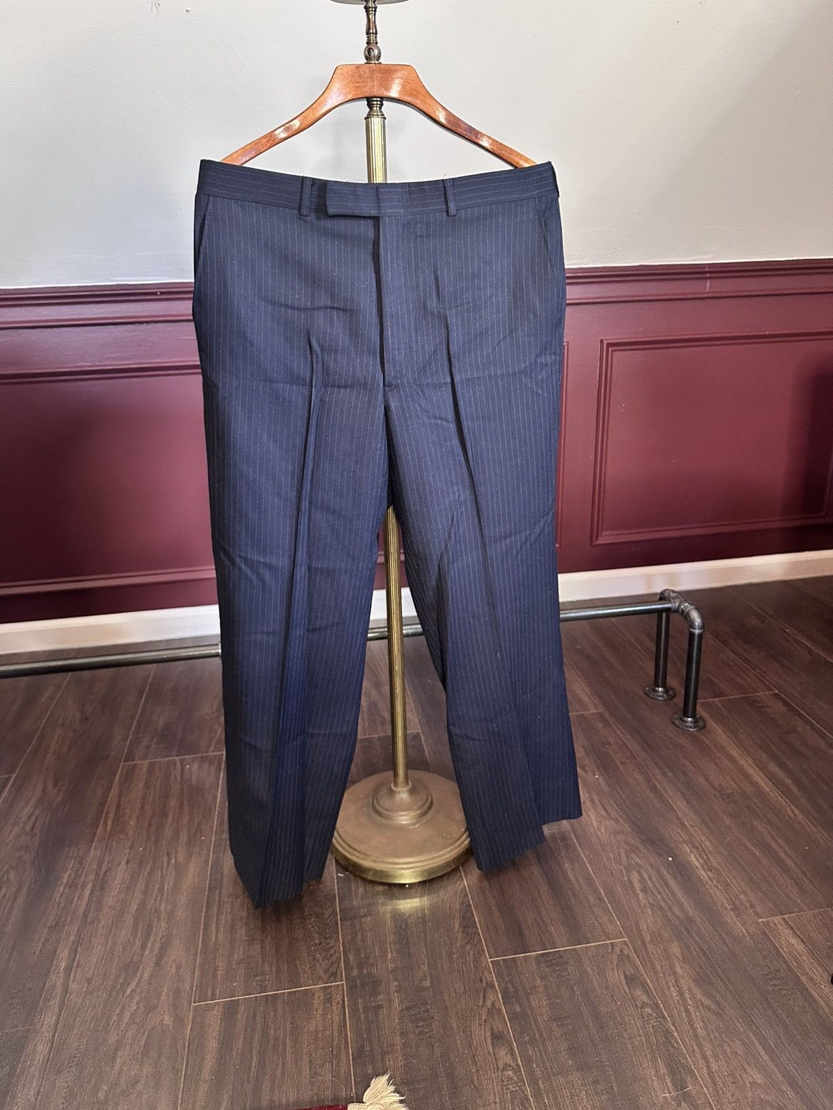 Lanvin Virgin wool navy pinstriped MiUSA mens 2pc suit Size 40S - 3 Thumbnail