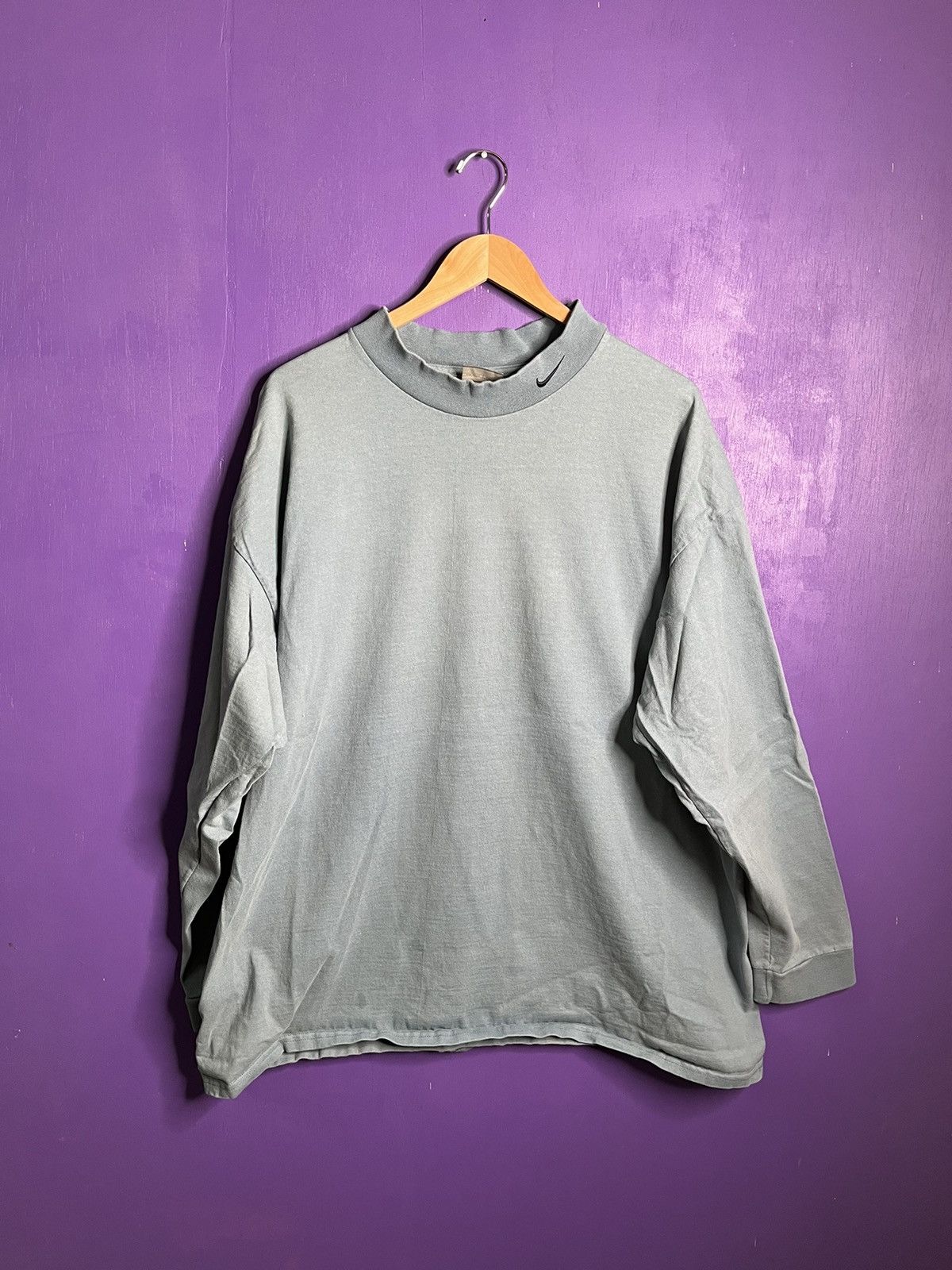 Nike × Vintage Vintage 00s Nike faded blue logo mockneck long-sleeve Size US XXL / EU 58 / 5 - 1 Thumbnail