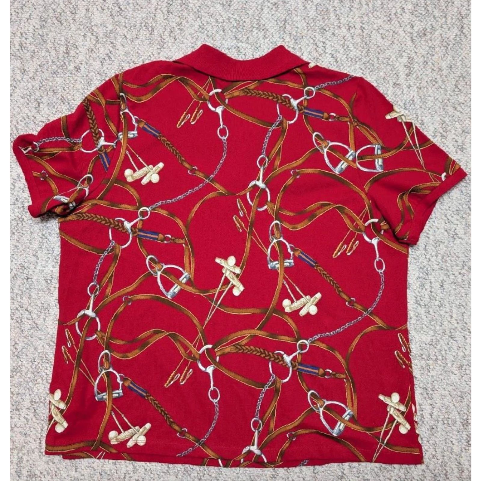 Ralph Lauren VINTAGE Ralph Lauren polo shirt HORSE-BIT all-over print RED Womens 1X Polo Cotton Blend Short Sleeve Collared Shirt Horse-Bit Size XL / US 12-14 / IT 48-50 - 5 Thumbnail