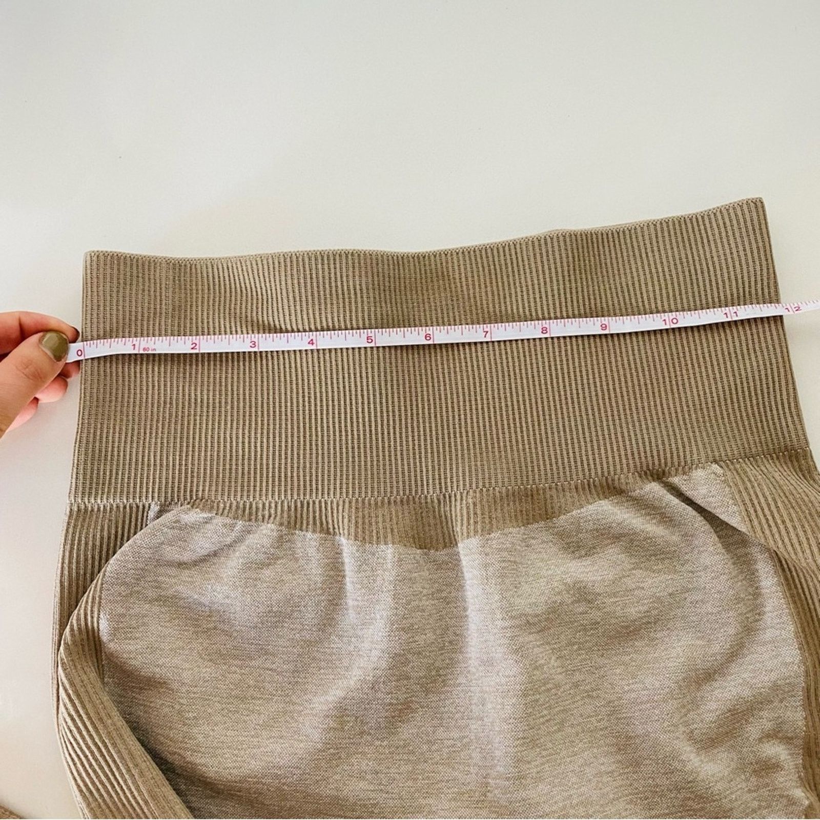 Nine One Seven NEW Tan Cream Beige Colorblock Stripe Ribbed Knit Leggings Size 30" / US 8 / IT 44 - 6 Thumbnail