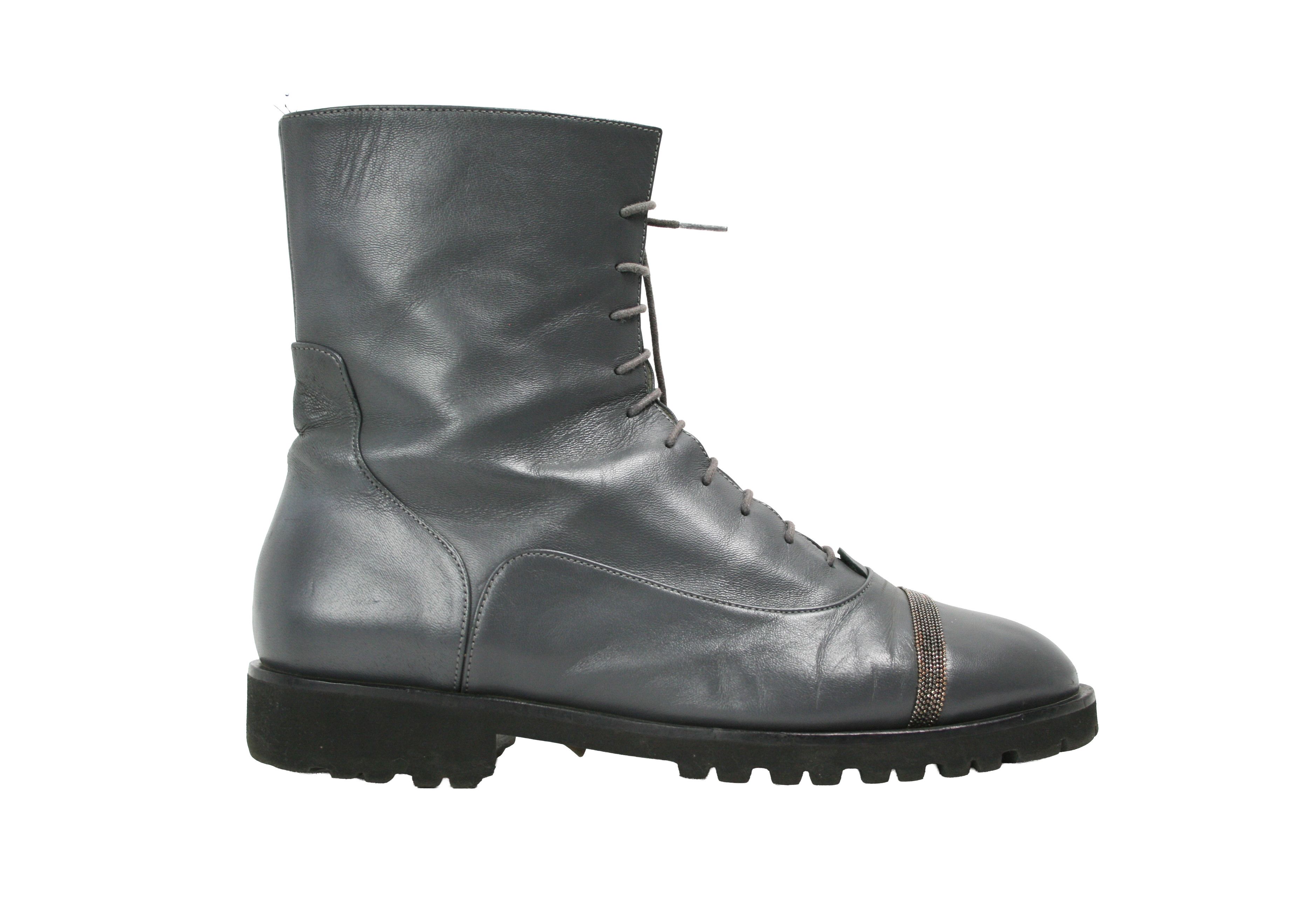 Fabiana Filippi Extra Light Leather Zip Ankle Combat Boots Size US 8 / IT 38 - 2 Thumbnail