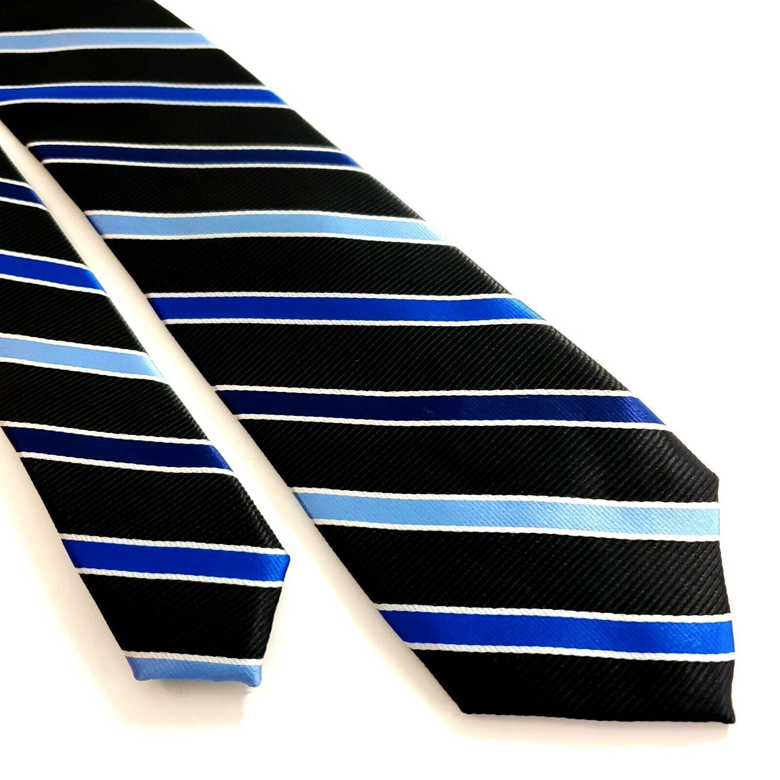 Chaps Chaps Boys Black Blue Striped Skinny Polyester Tie Size ONE SIZE - 1 Thumbnail