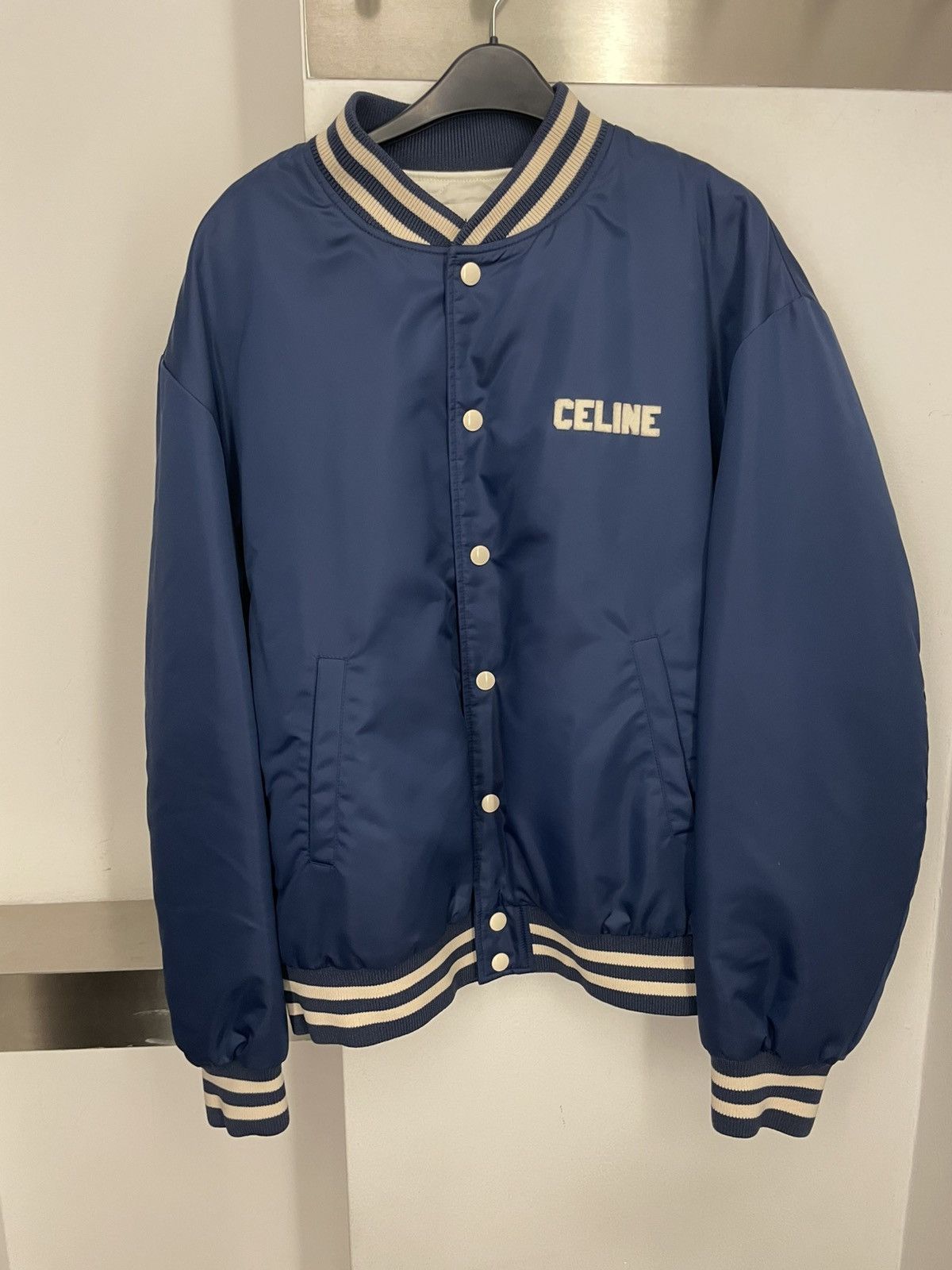 Celine Logo-Appliquéd Striped Satin Bomber Jacket Size US M / EU 48-50 / 2 - 2 Thumbnail