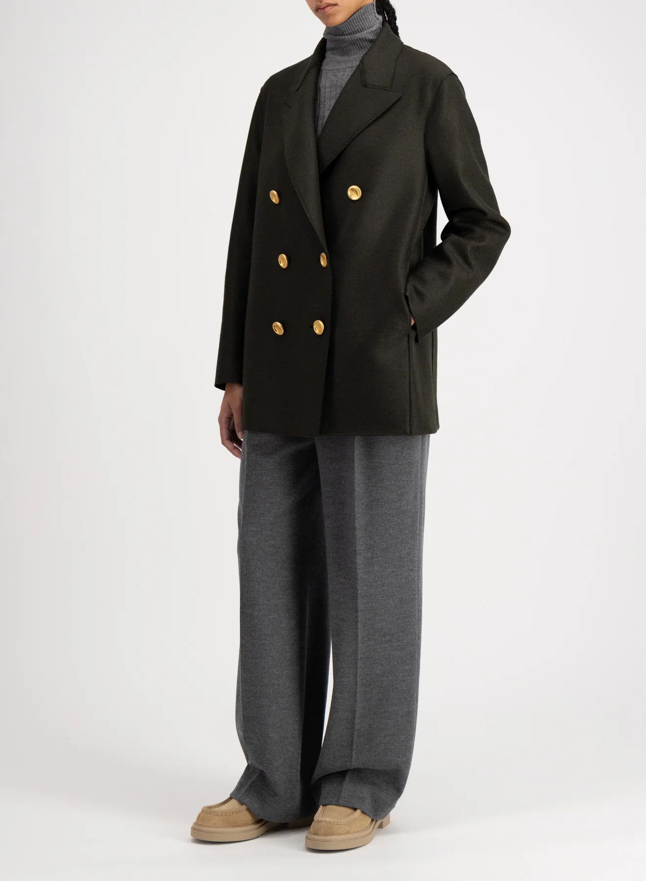 Harris Wharf London o1s22i1n1024 Double-Breasted Pressed Caban Wool Coat Size M / US 6-8 / IT 42-44 - 2 Thumbnail