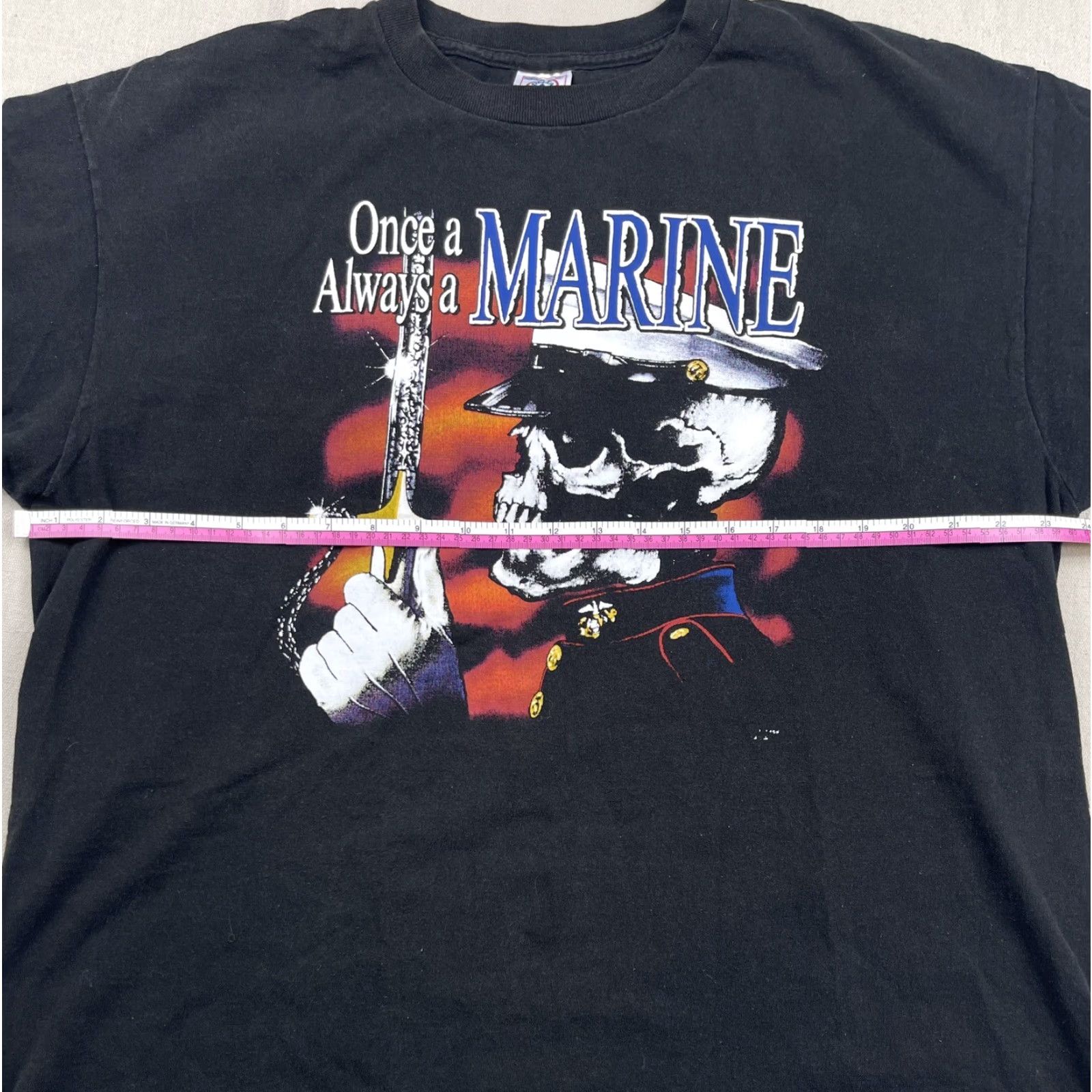 Vintage VINTAGE 3D Emblem T-Shirt XL Black Once A Marine Always a Marine Military Skull Sword Mens Size US XL / EU 56 / 4 - 5 Thumbnail