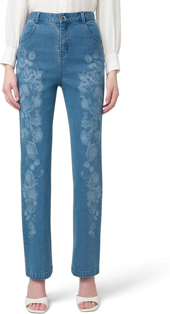 Other Hue U24400 Floral Emma Baby Bootcut Denim Jeans Size 34" / US 12 / IT 48 - 2 Thumbnail