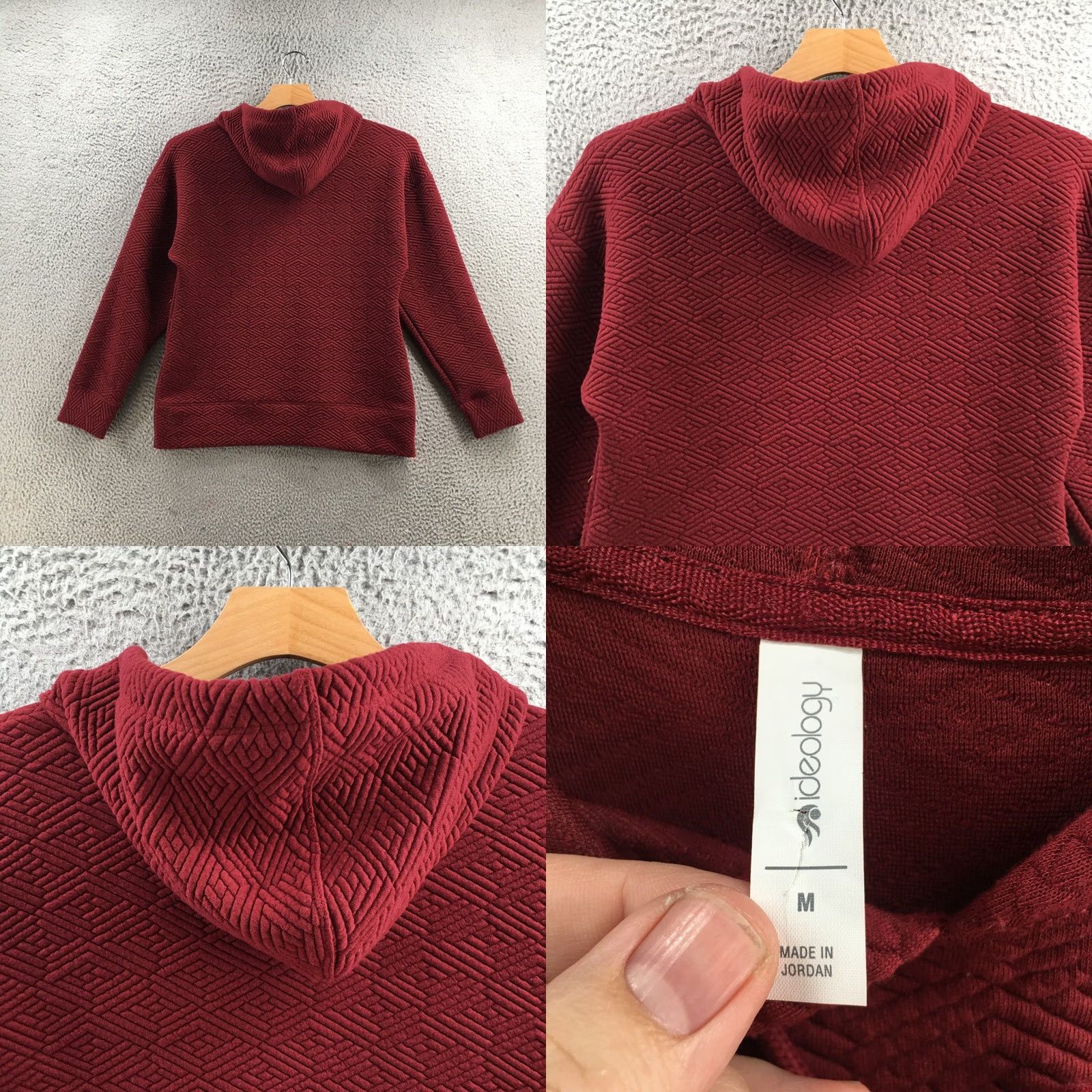 Vintage Ideology Hoodie Womens M Burgundy Pullover Polyester Textured Casual Sweatshirt Size M / US 6-8 / IT 42-44 - 8 Thumbnail