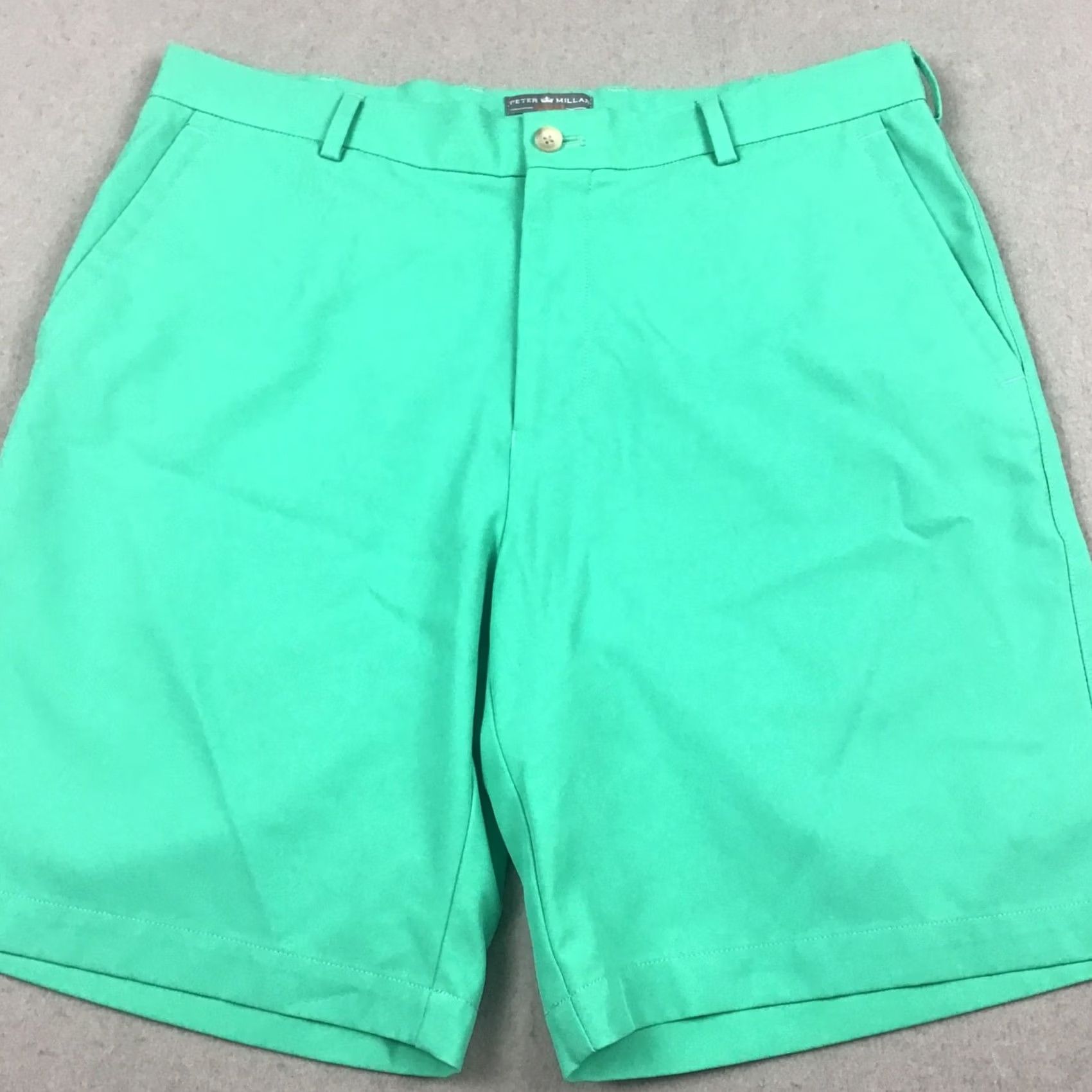 Peter Millar Peter Millar Shorts Men 34 Green Solid Pockets Chino Flat Front Golf Wicking Size US 34 / EU 50 - 2 Thumbnail