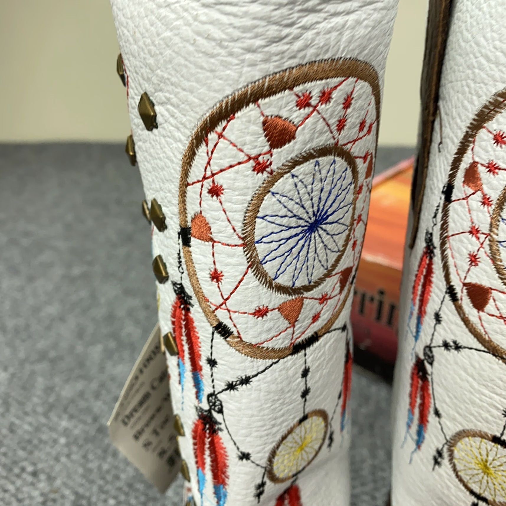 Vintage VINTAGE Ferrini Western Boots Womens Size 8.5 Leather Cowgirl Square Toe Studded Southwestern Brown and White 90s Size US 8.5 / IT 38.5 - 5 Thumbnail