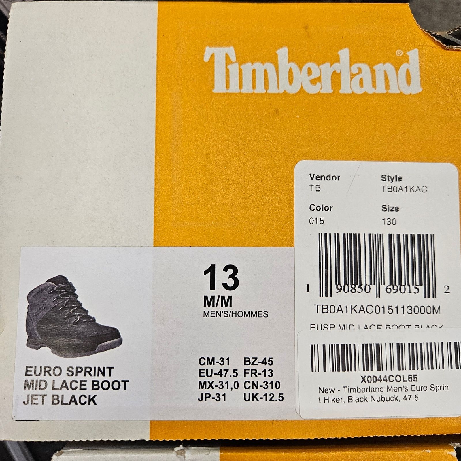 Timberland TIMBERLAND MEN'S 13 EURO SPRINT MID LACE BOOT JET BLACK NUBU Size US 13 / EU 46 - 10 Thumbnail