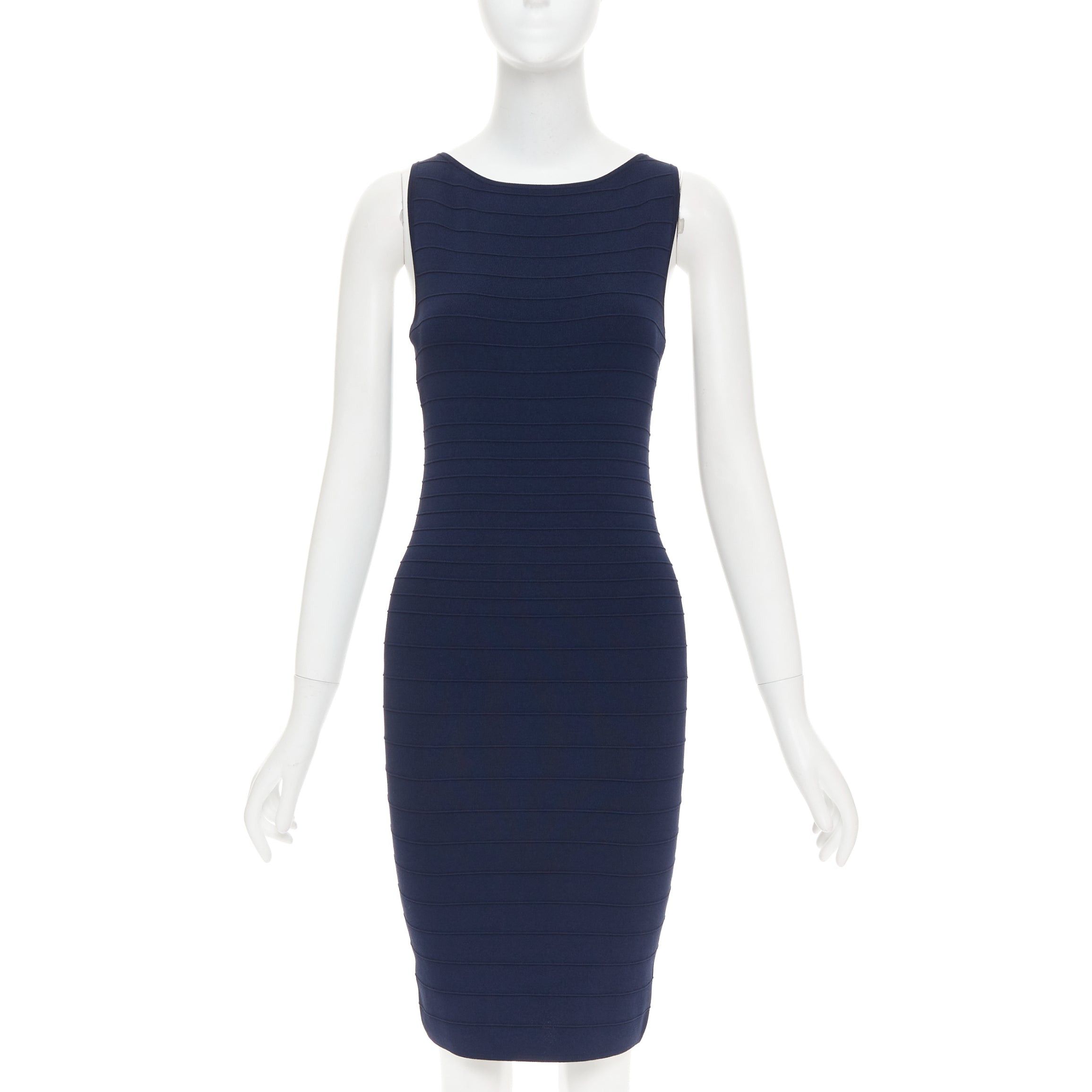 Donna Karan DONNA KARAN navy viscose blend bateau neck bandage bodycon dress S Size S / US 4 / IT 40 - 1 Thumbnail