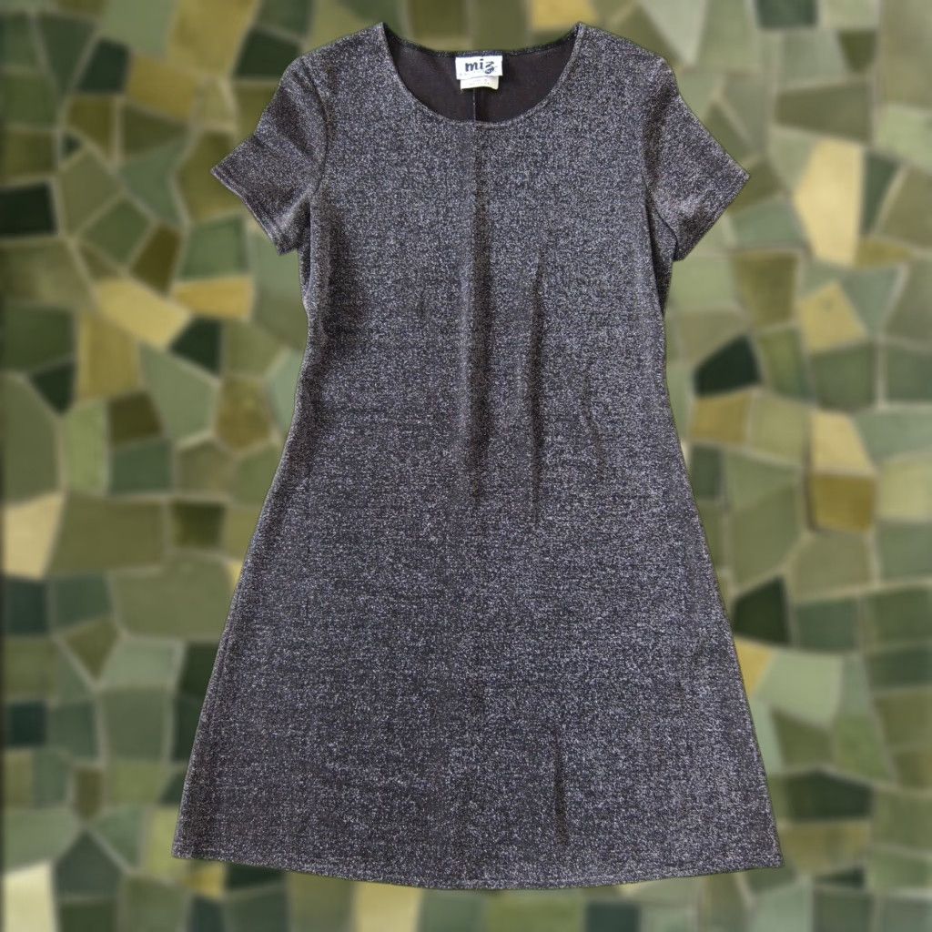 Vintage VINTAGE Miz California Silver Metallic Black Sparkle Short Sleeve Tunic Dress 10 Size 32" / US 10 / IT 46 - 1 Thumbnail
