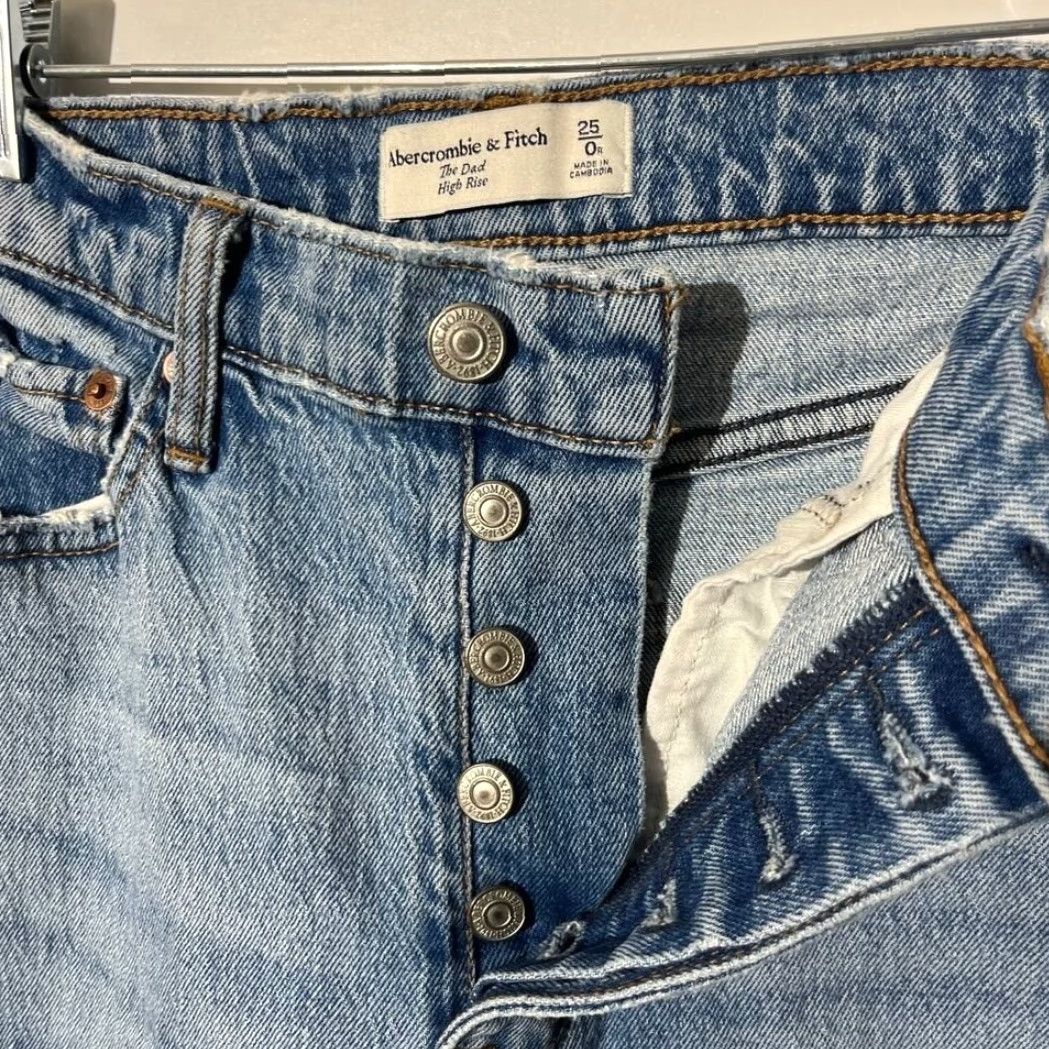 Abercrombie & Fitch Abercrombie & Fitch The Dad High Rise Button Fly Distressed Blue Jeans Womens 0 Skinny Jeans Womens 0 Blue Size 25" / US 0 / IT 36 - 3 Thumbnail
