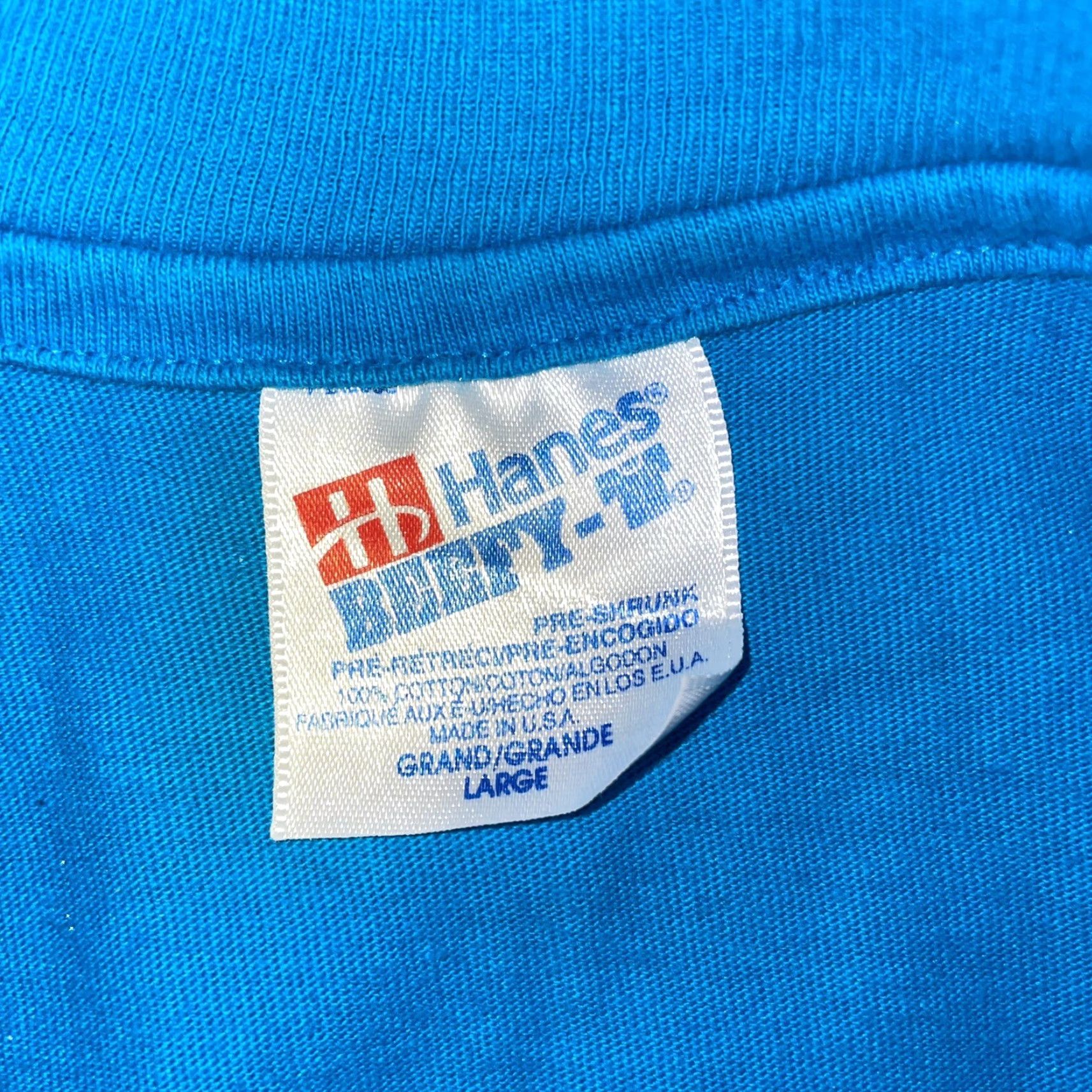 Hanes VINTAGE Hanes Beefy Tee Graphic T-Shirt Men Large Blue USA 90s Stitch Mens Size US L / EU 52-54 / 3 - 5 Thumbnail
