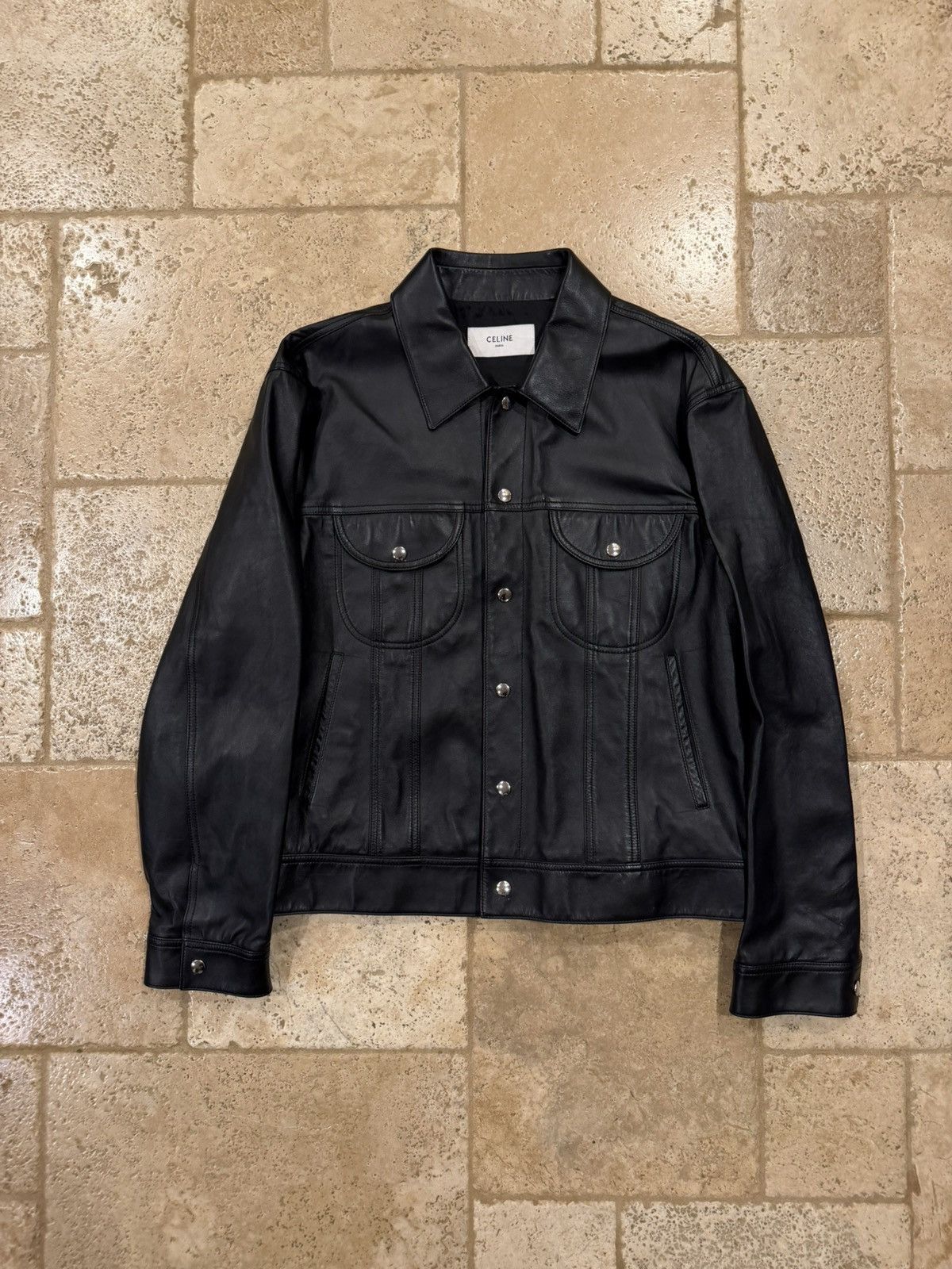 Celine Celine x Hedi SS23 Runway Bauhaus Leather Trucker Jacket Size US XL / EU 56 / 4 - 3 Thumbnail