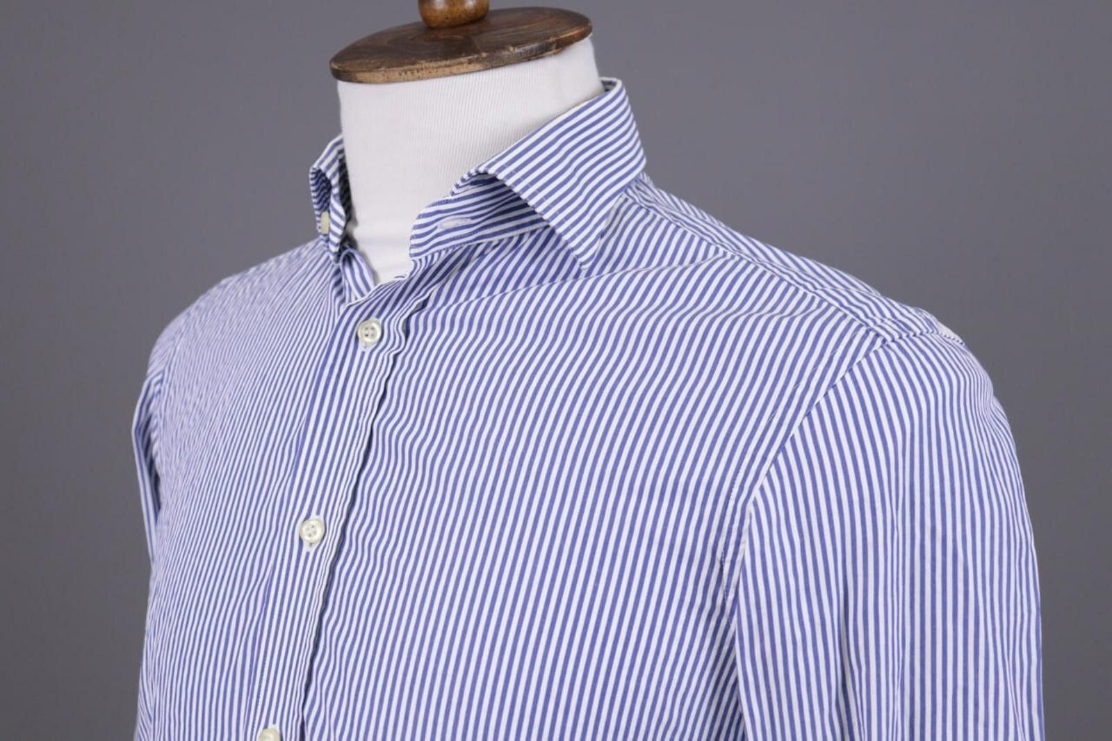 Designer Men Boggi Milano Blue Stripe Button Up Shirt Size 38 Size US M / EU 48-50 / 2 - 8 Thumbnail