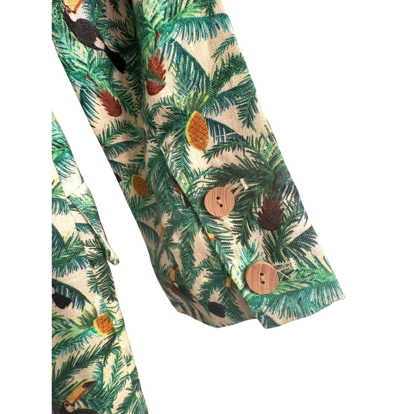 Farm Rio FARM RIO | Tropical Mini Toucan Blazer Jumpsuit | Linen |XS Size 25" / US 0 / IT 36 - 9 Thumbnail